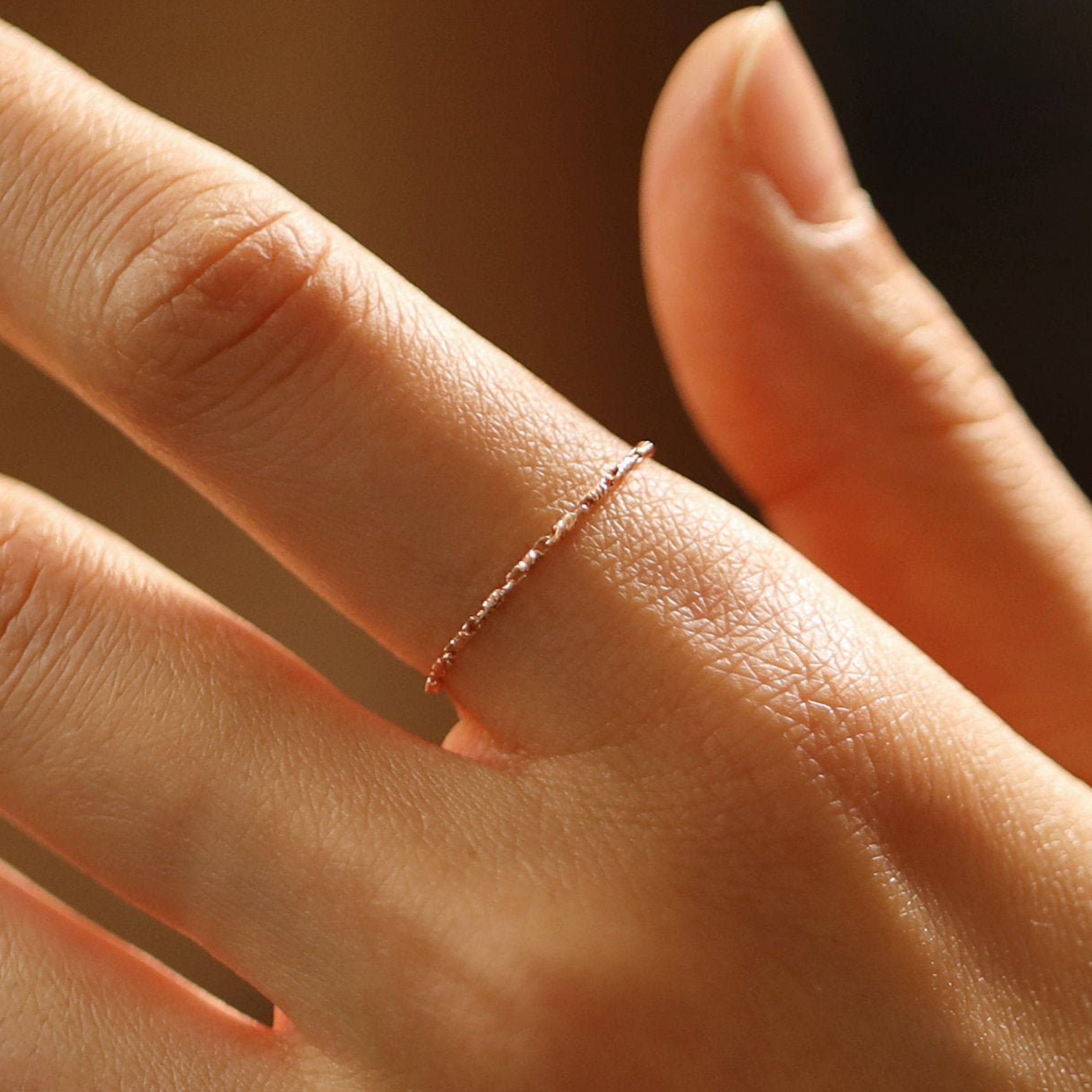 14K Gold Dainty Chain Ring Solid Gold Bands