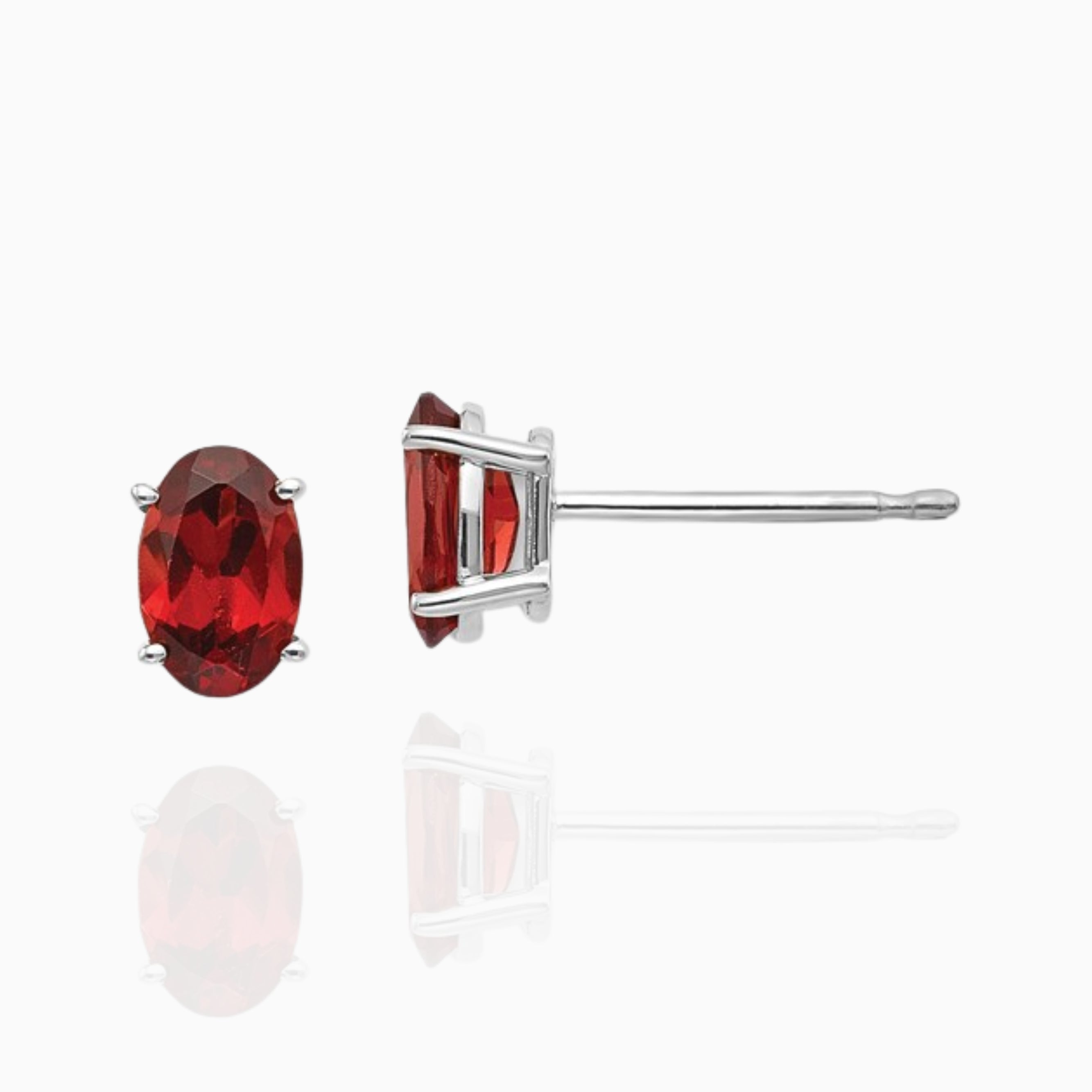14k Gold Natural Oval Garnet Solitaire Stud Earrings Birthstone