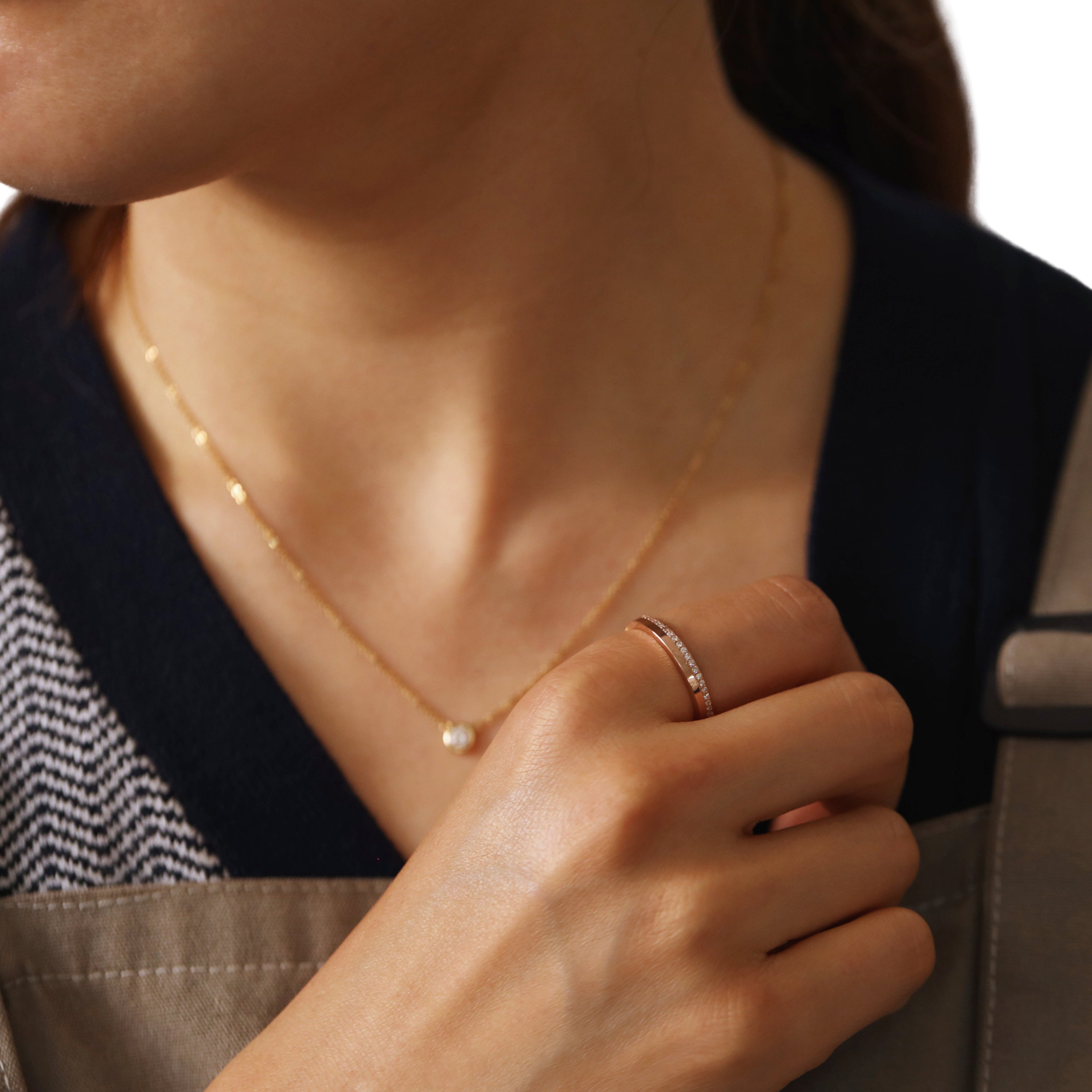 14K Gold Flat Double Band 3mm Natural Diamond Wedding Ring Natural Diamond