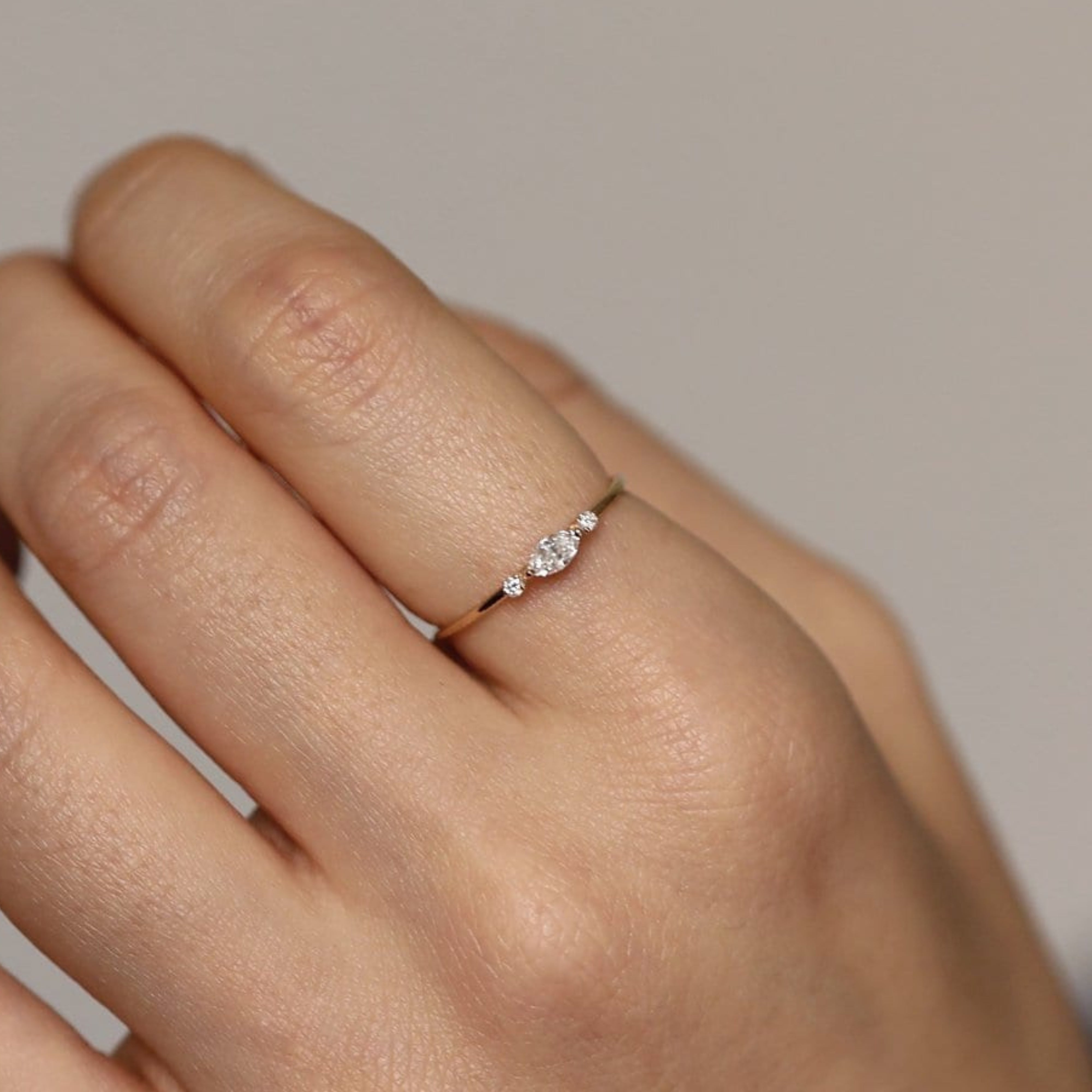 14K Gold Minimalist Marquise Diamond Stacking Ring Natural Diamond