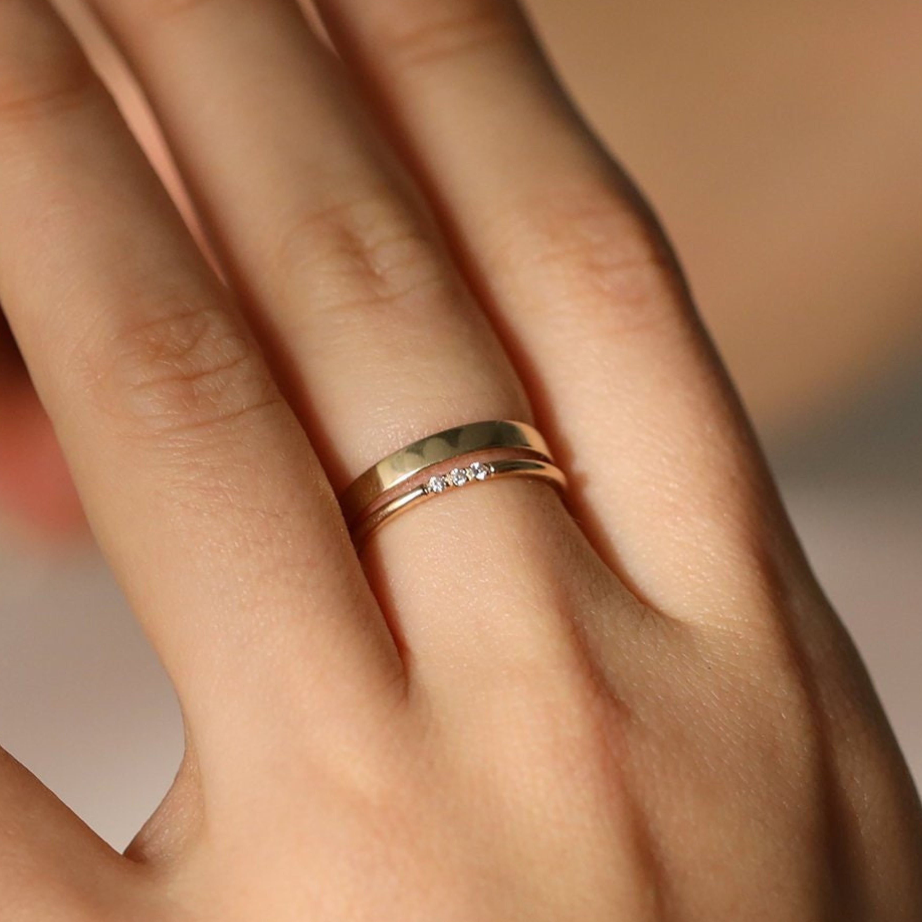 14K Gold Flat Edge Lightweight Wedding Ring Solid Gold Bands