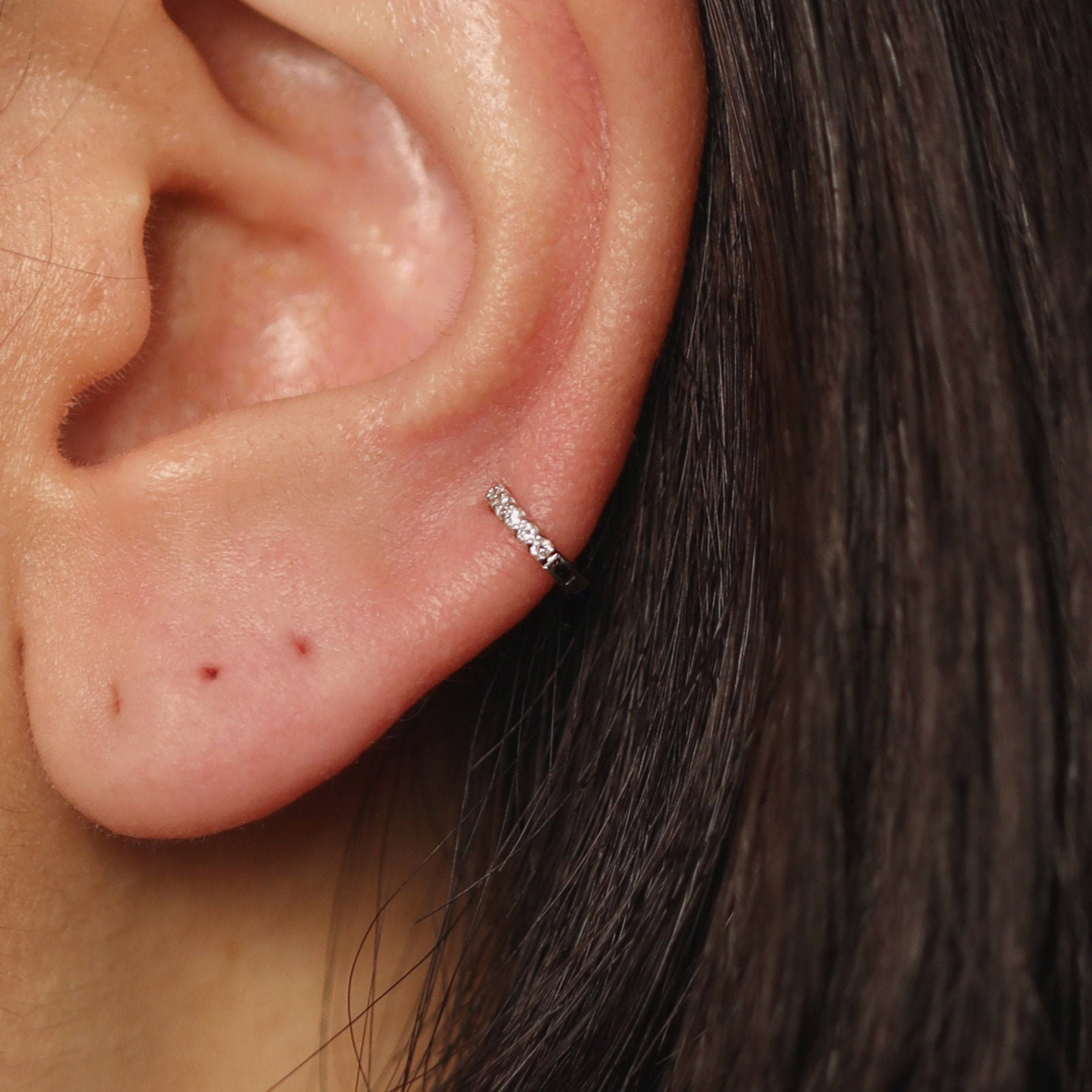 Simple Petite Diamond Helix Huggie Earrings Lab-Grown Diamond