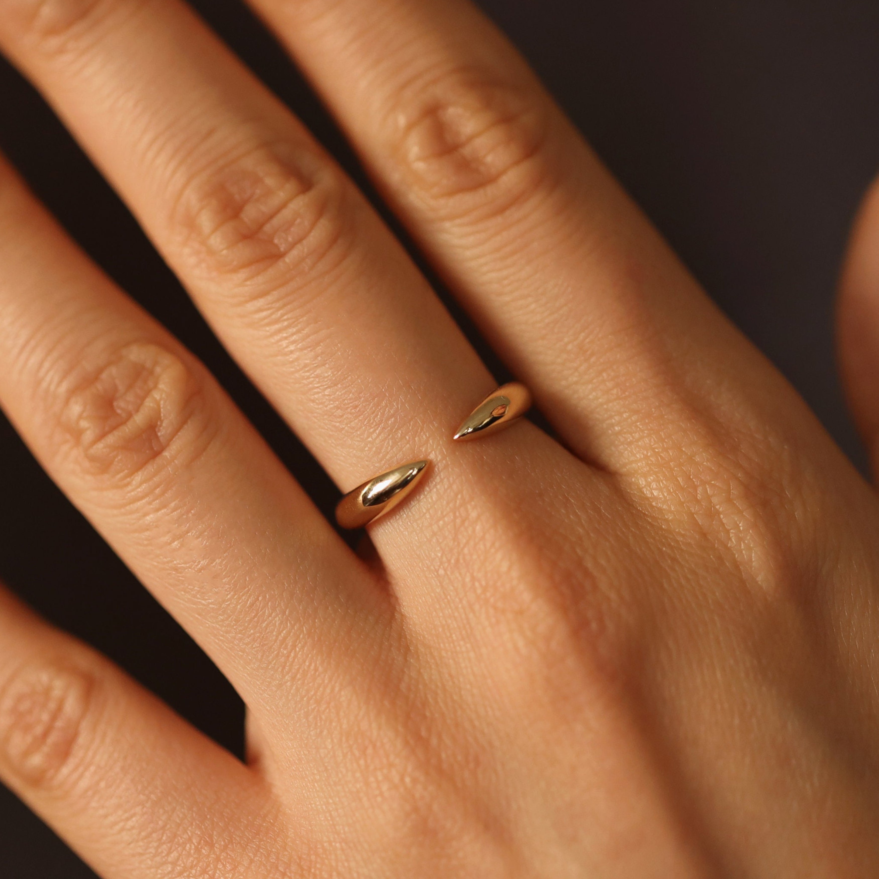 14k Gold Open Claw Cuff Layering Ring Solid Gold Bands