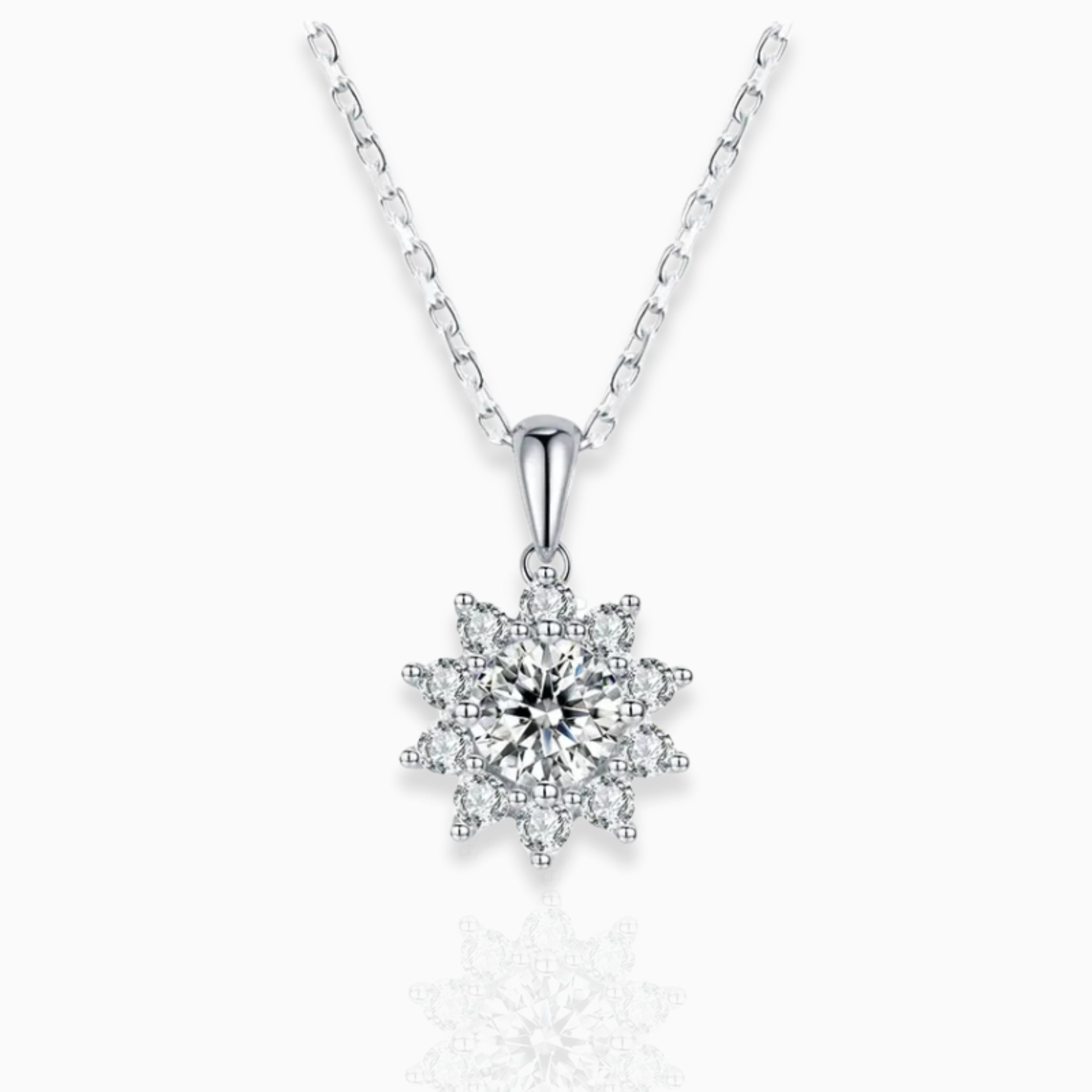 1.0ct.tw Round Brilliant Moissanite Sun Flower Pendant Necklace Moissanite