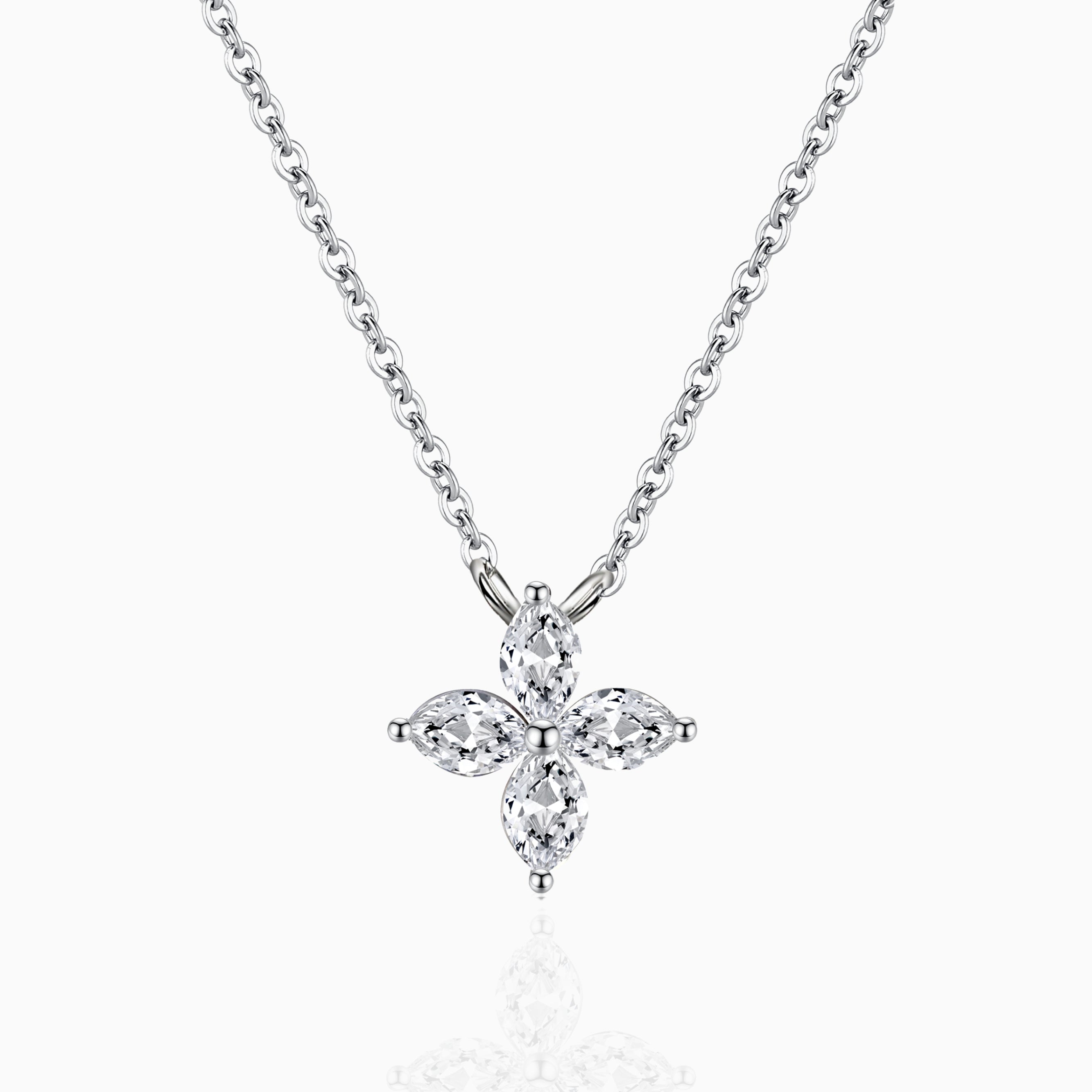 0.60ct.tw Marquise Moissanite Clover Floral Pendant Necklace Moissanite