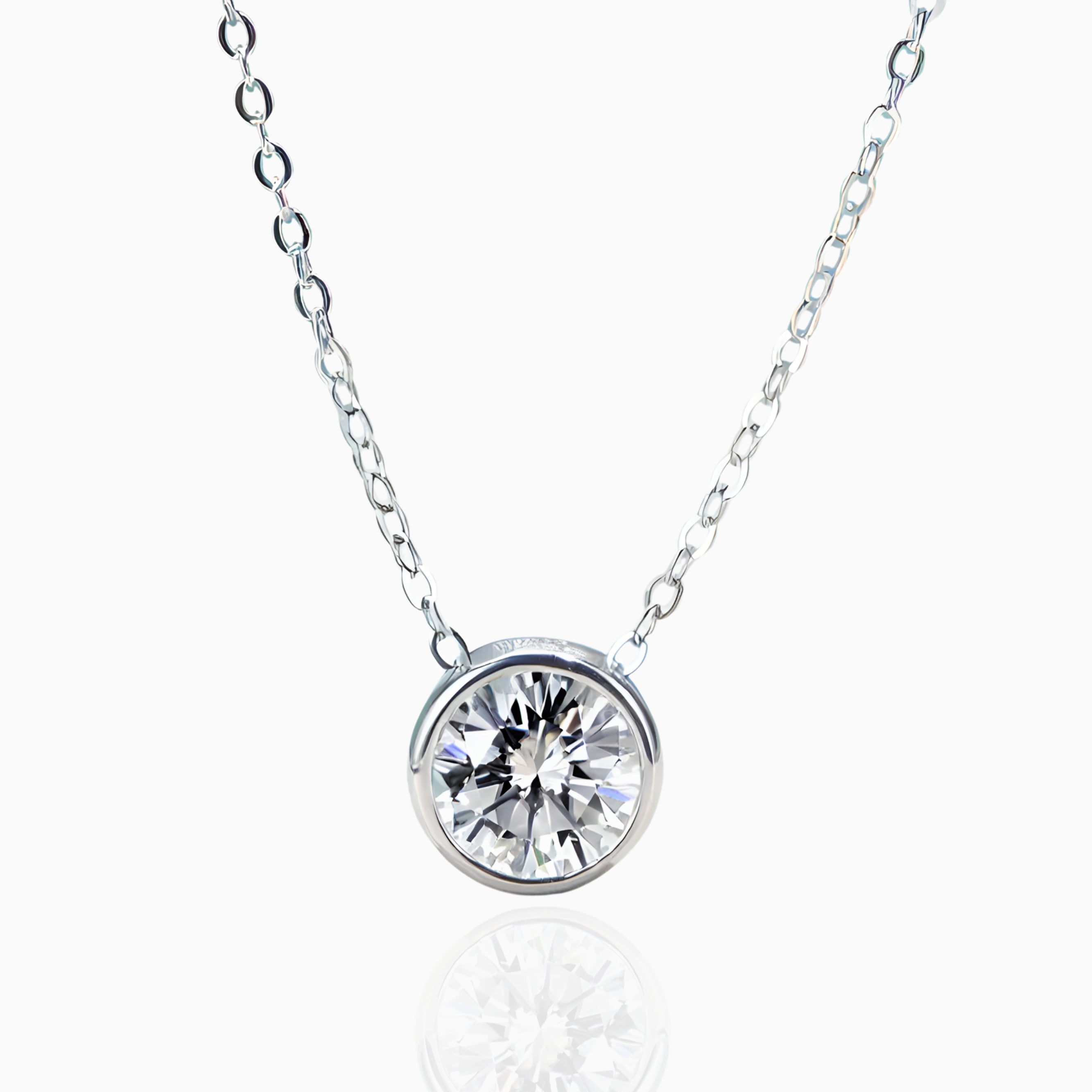 1.0ct.tw Round Moissanite Bezel Solitaire Pendant Necklace Moissanite