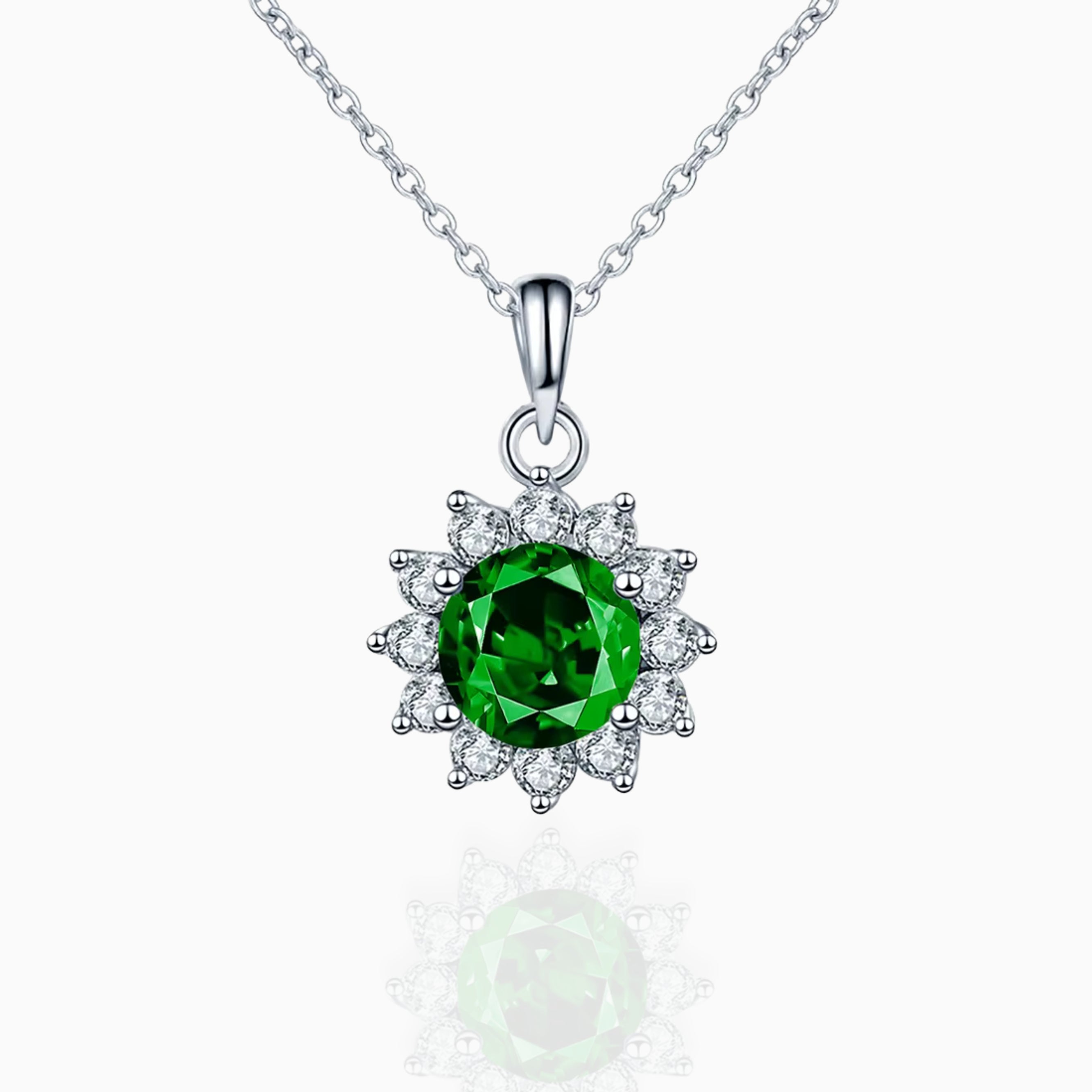 1.0ct.tw Green Moissanite Round Flower Charm Pendant Necklace 925 Sterling Silver 1.0ct | 6.5mm Moissanite