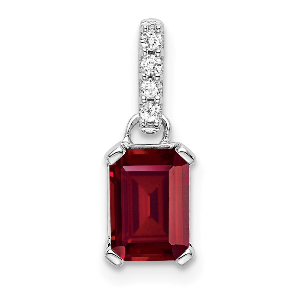 Lab-Created Emerald-Cut Ruby & Diamond Pendant Necklace in 14K Gold Birthstone