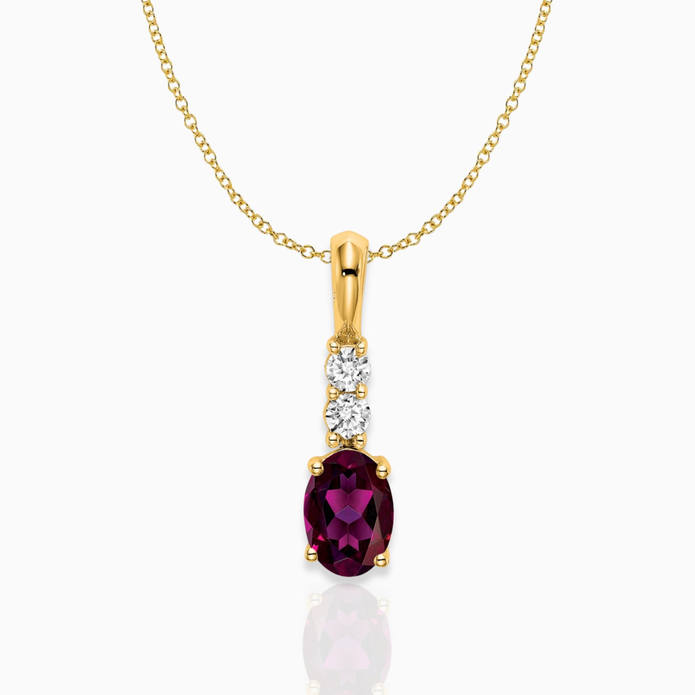 Oval Rhodolite Garnet Diamond Pendant – 14k Gold, June