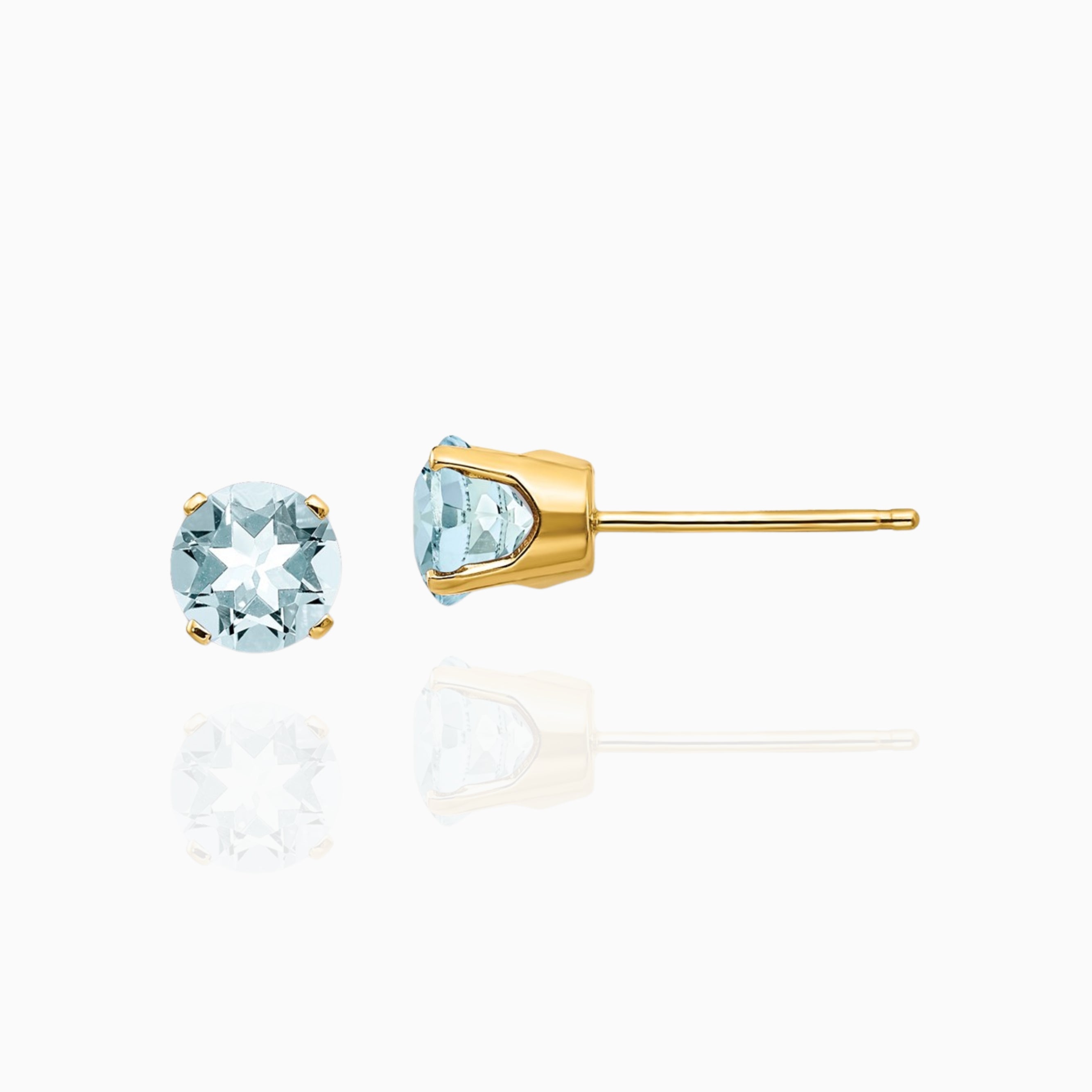Petite Round Natural Aquamarine Stud Earrings in 14K Gold Birthstone
