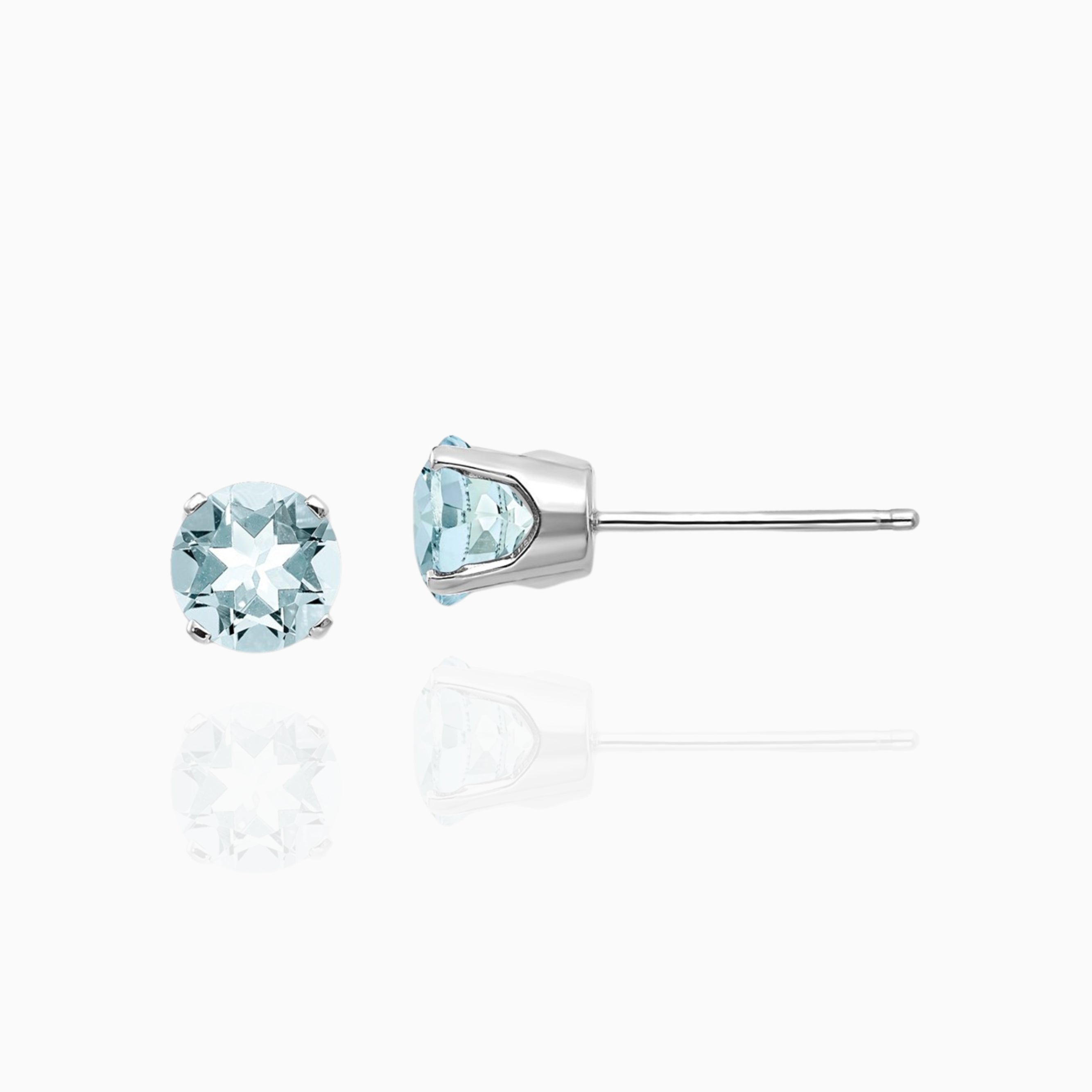 Petite Round Natural Aquamarine Stud Earrings in 14K Gold Birthstone