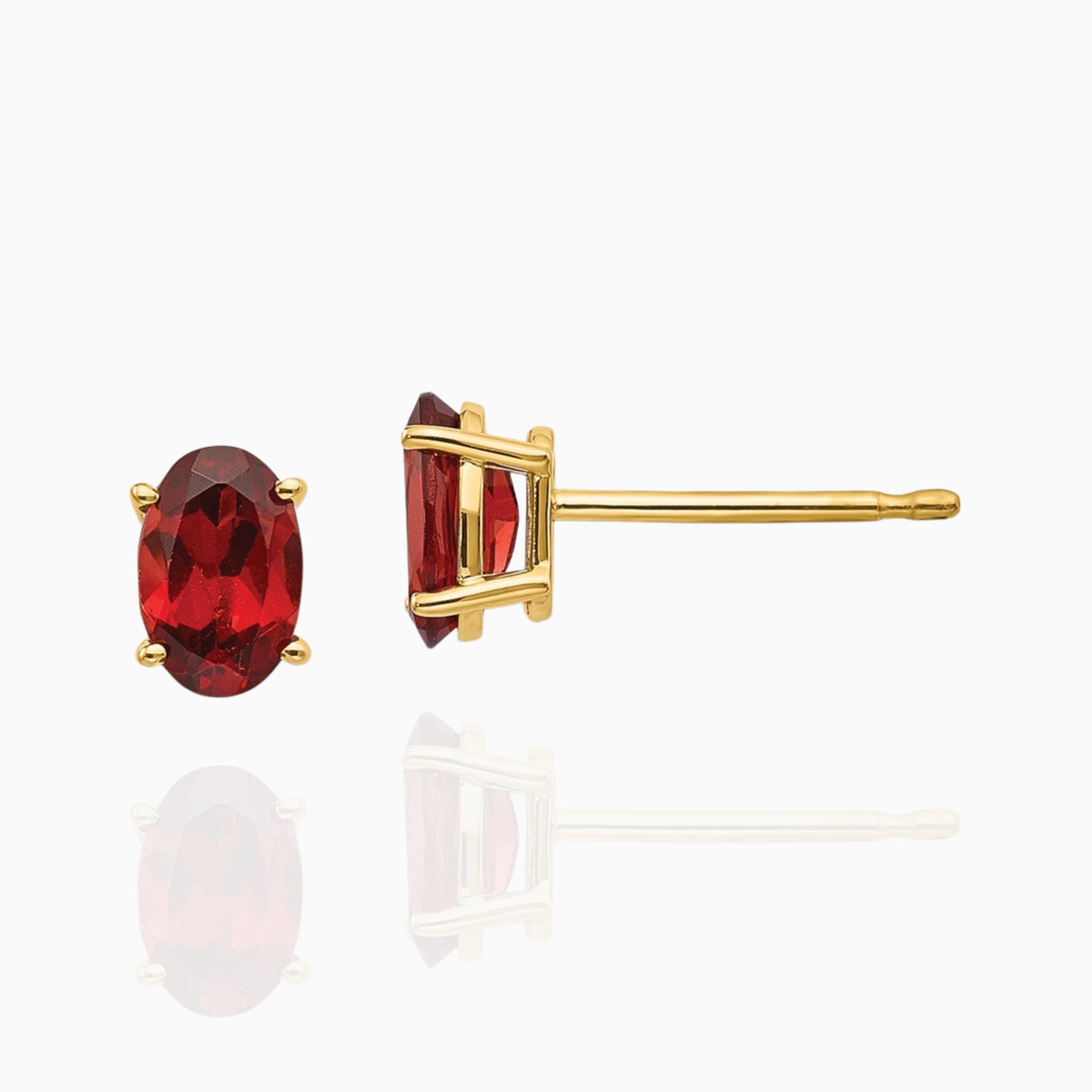14k Gold Natural Oval Garnet Solitaire Stud Earrings Birthstone