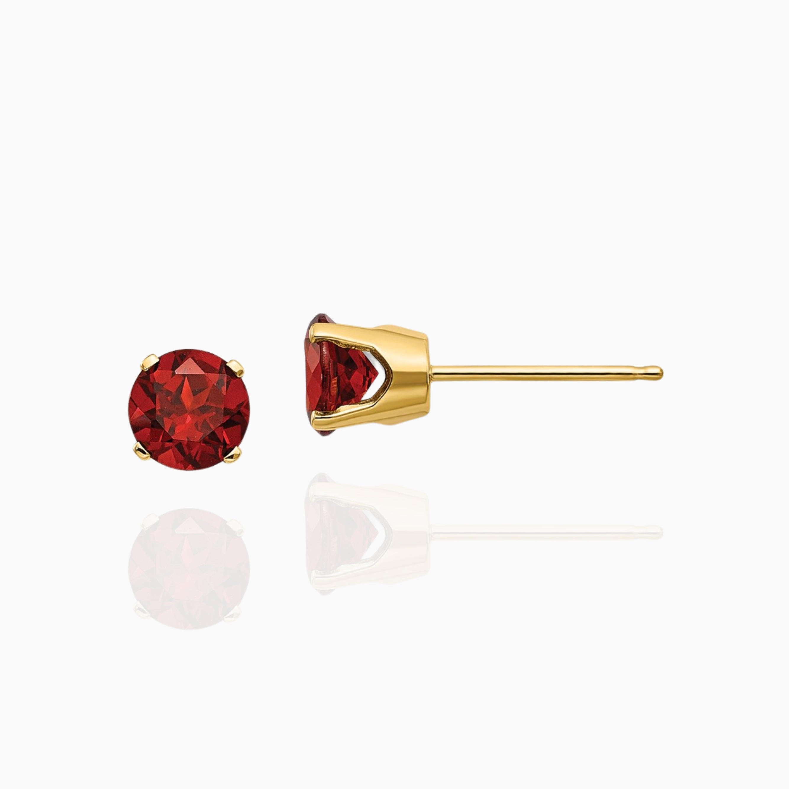 14k Gold Petite Natural Garnet Round Stud Earrings Birthstone