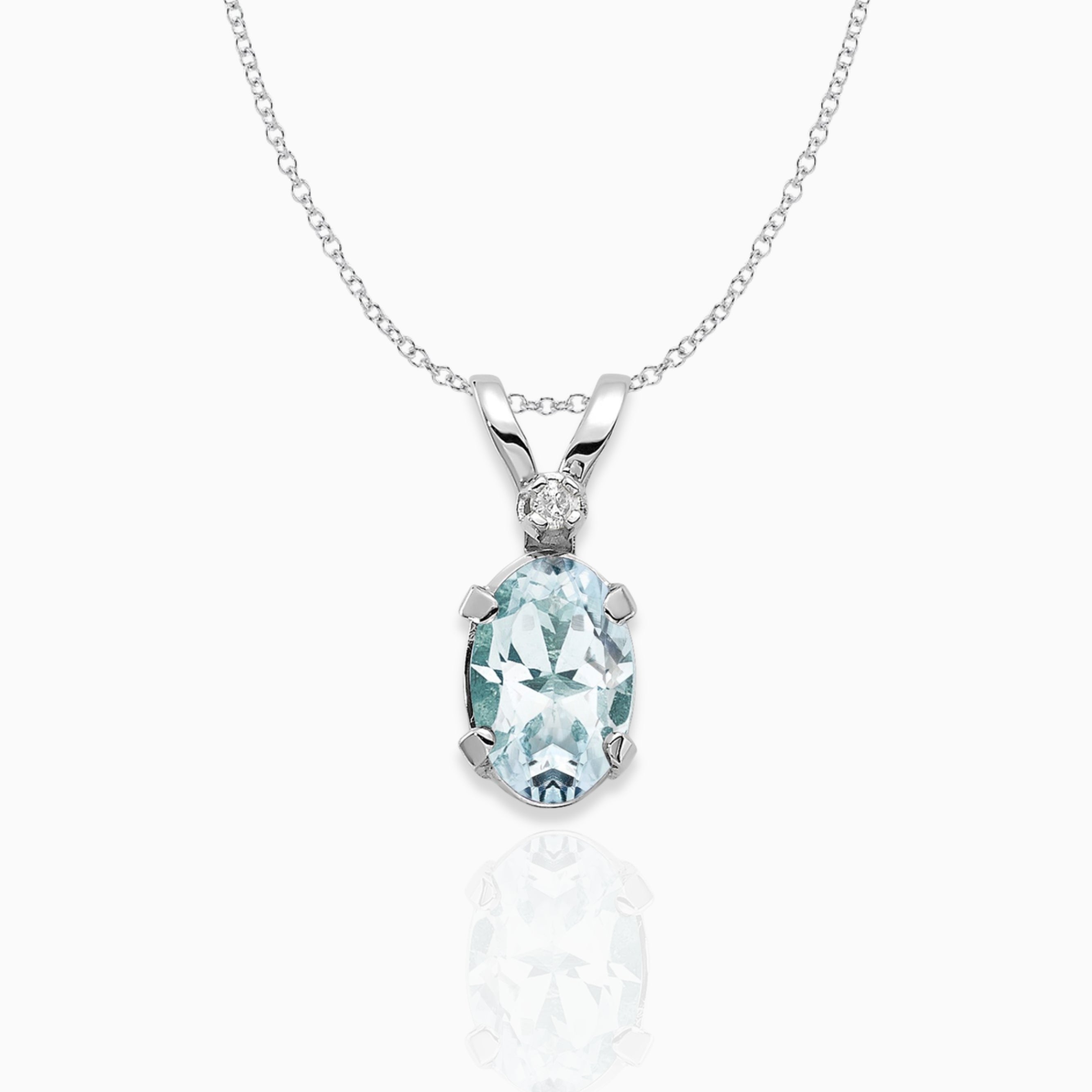 Oval Aquamarine Solitaire Pendant Necklace 14k White Gold Birthstone Karat Designs