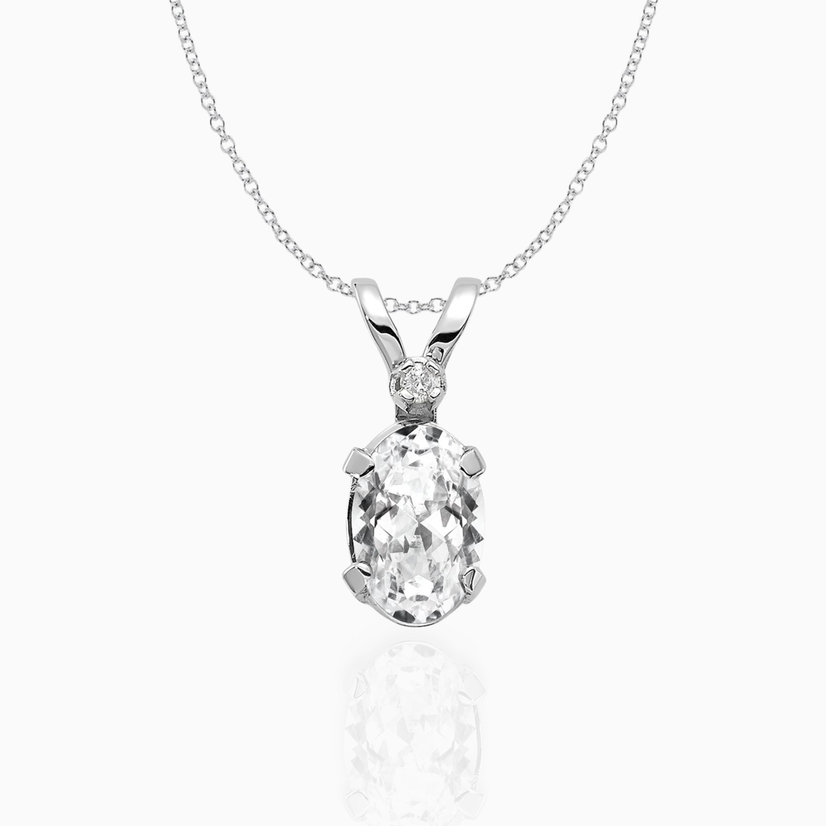 Oval White Topaz Solitaire Pendant Necklace 14k White Gold Birthstone Karat Designs