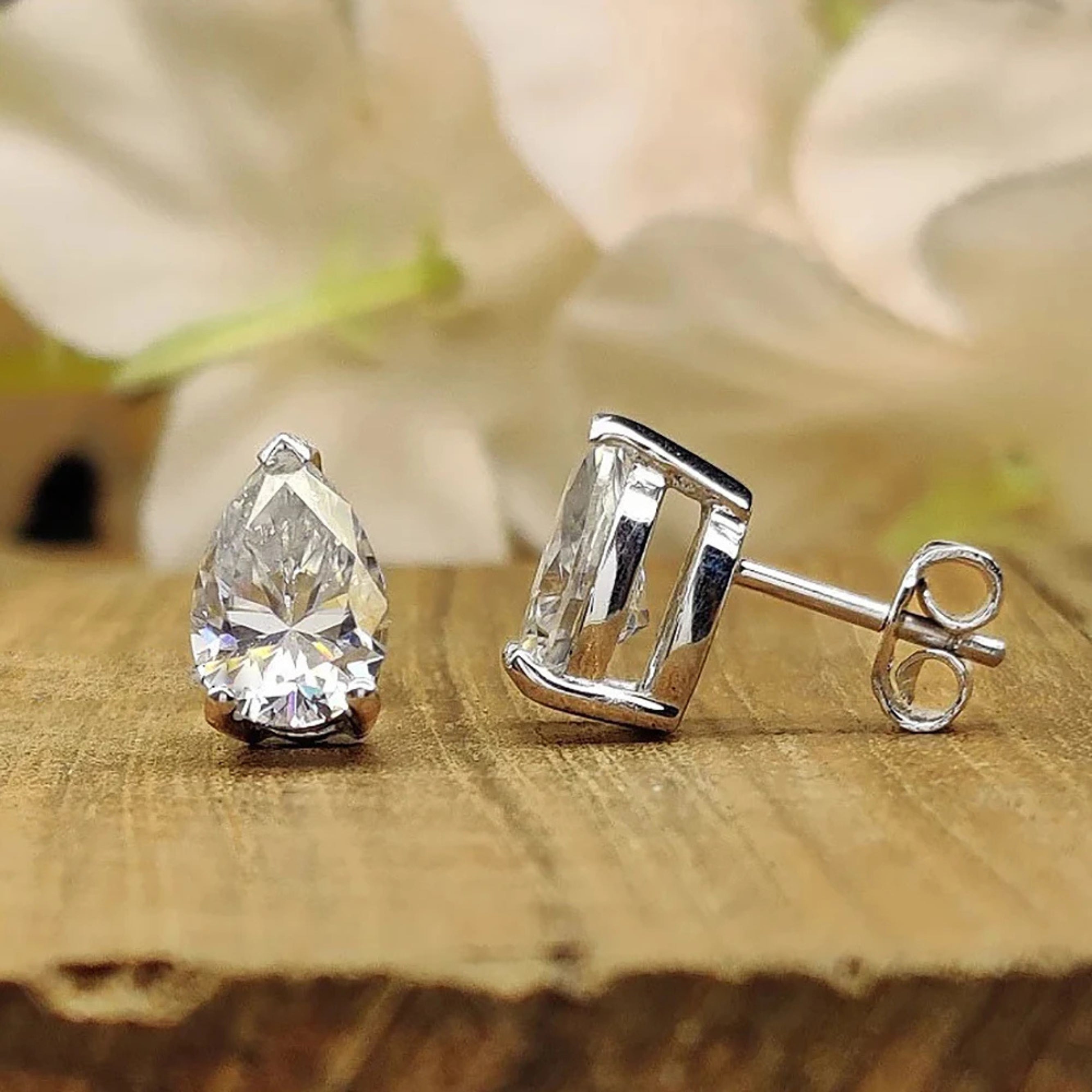 Moissanite Pear Cut Stud Earrings Moissanite