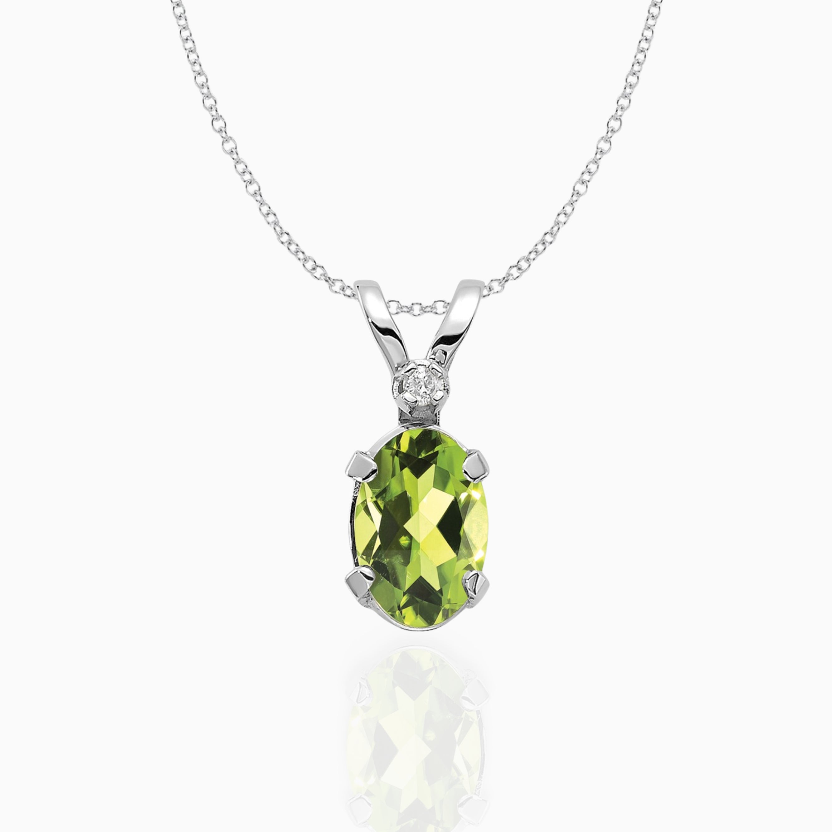 Oval Peridot Solitaire Pendant Necklace 14k White Gold Birthstone Karat Designs