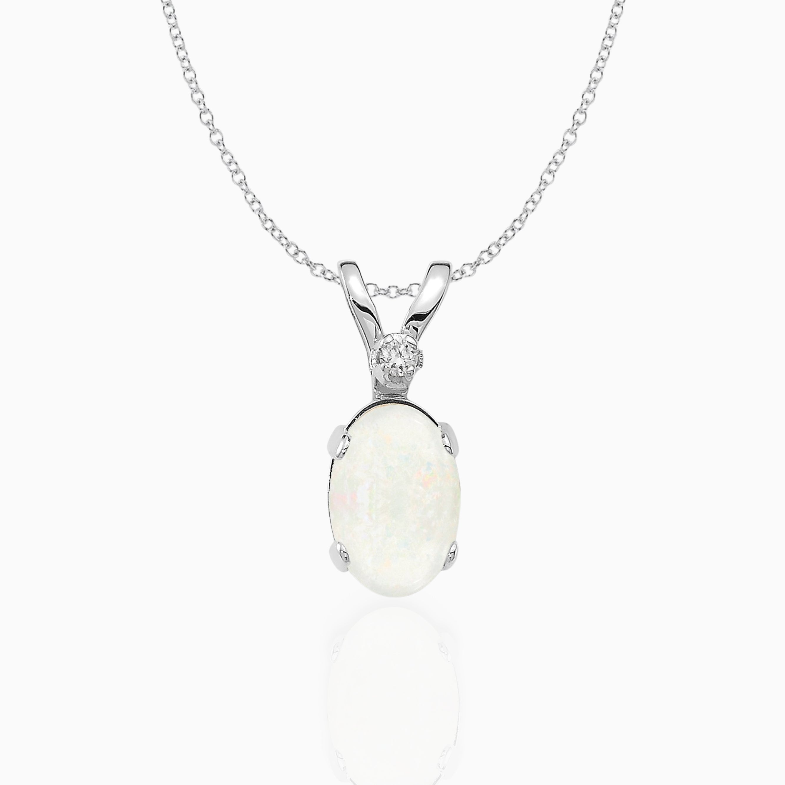 Opal Solitaire Pendant Necklace 14k White Gold Birthstone Karat Designs