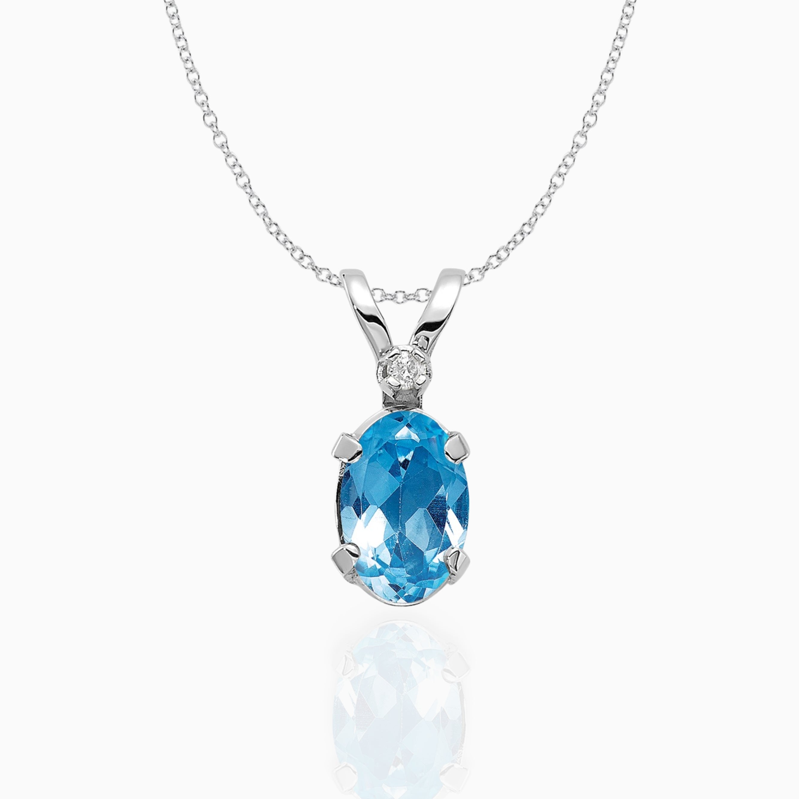 Oval Swiss Blue Topaz Solitaire Pendant Necklace 14k White Gold Birthstone Karat Designs