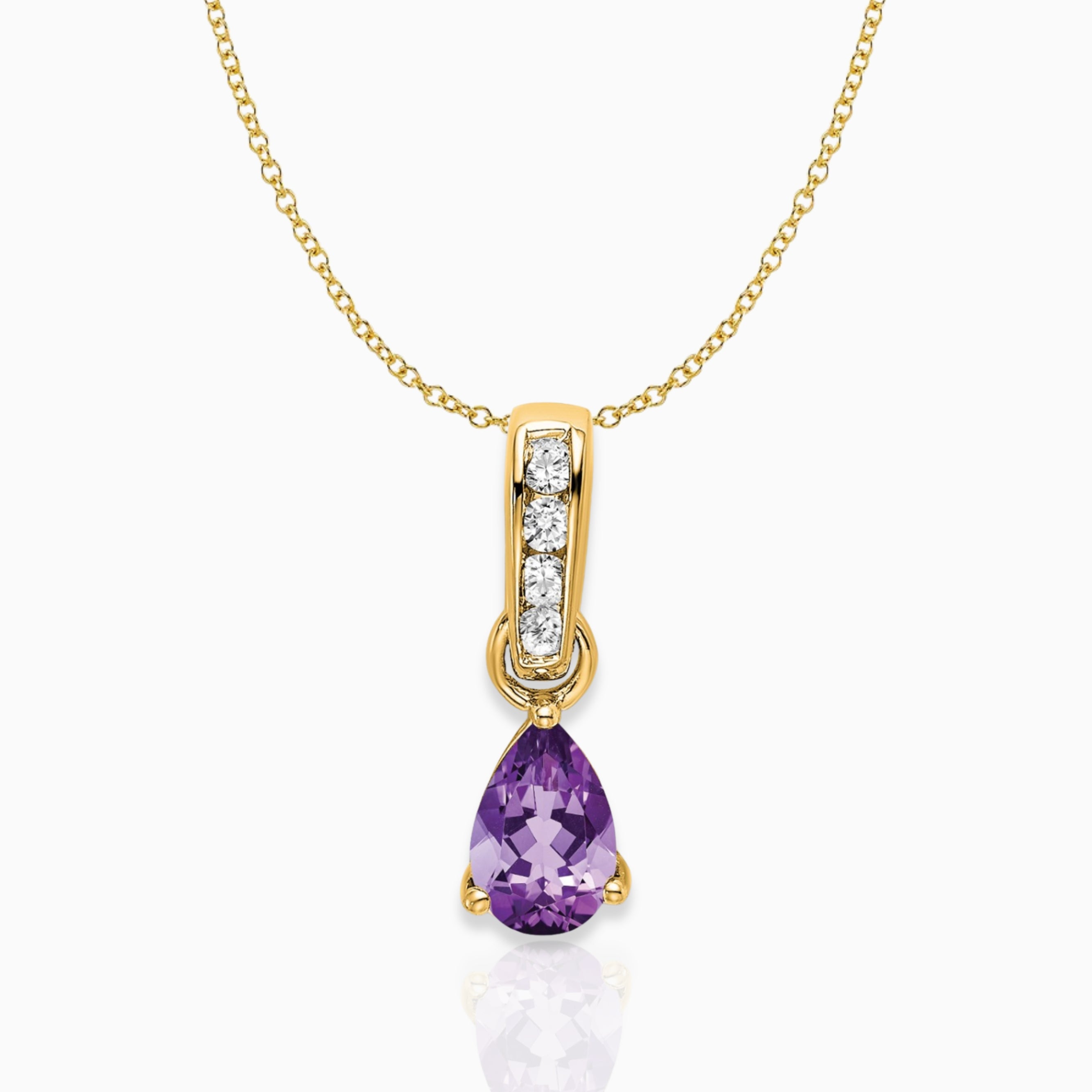 Pear Shaped Amethyst Drop Pendant Necklace 14k Yellow Gold Birthstone Karat Designs