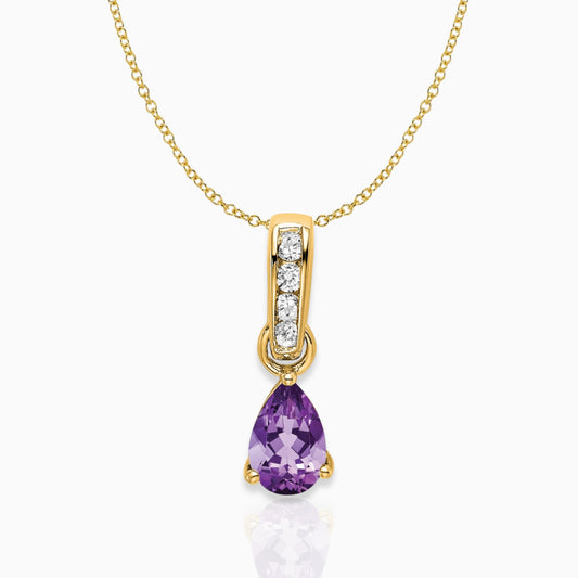 Pear Shaped Amethyst Drop Pendant Necklace 14k Yellow Gold Birthstone Karat Designs