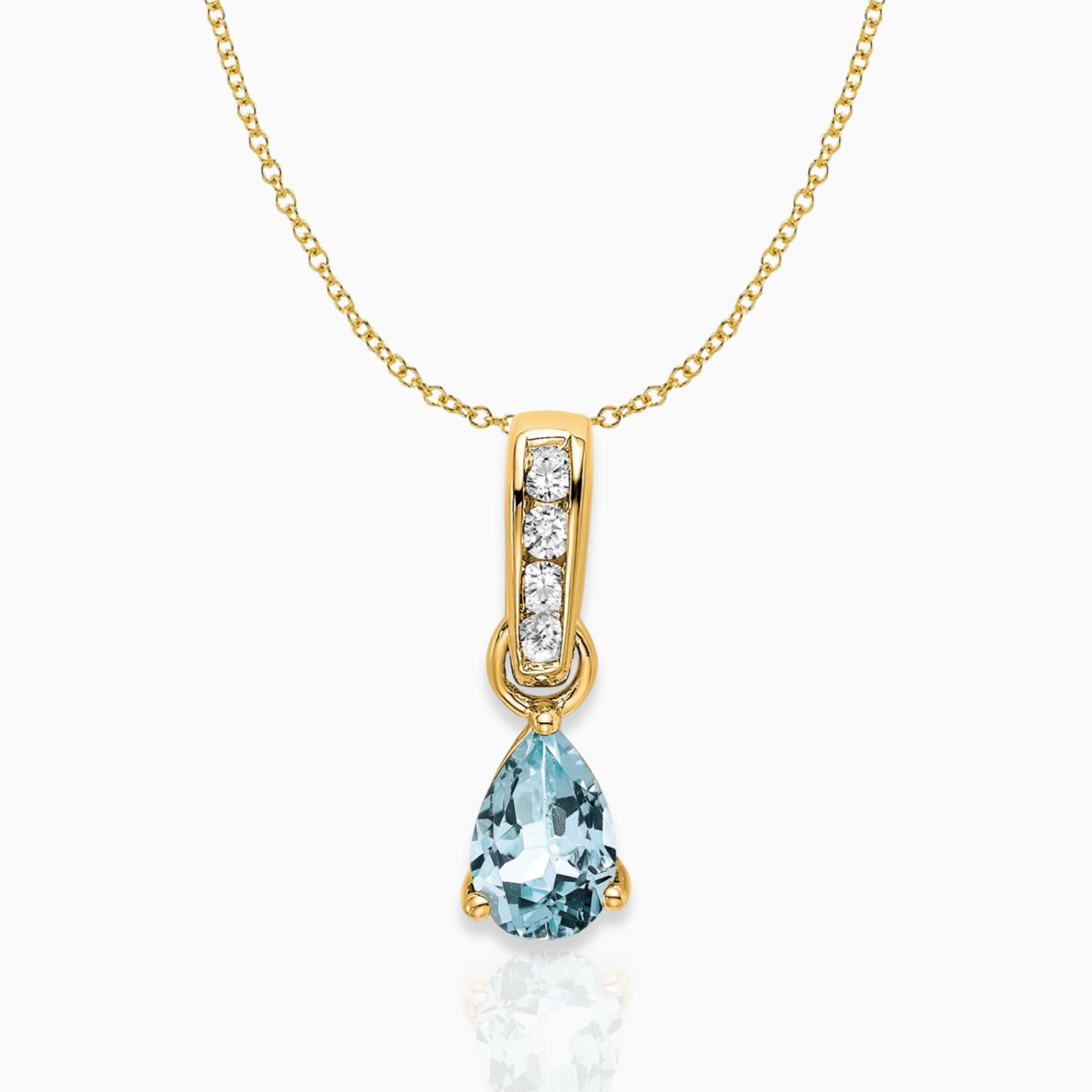 Pear Shaped Aquamarine Drop Pendant Necklace 14k Yellow Gold Birthstone Karat Designs
