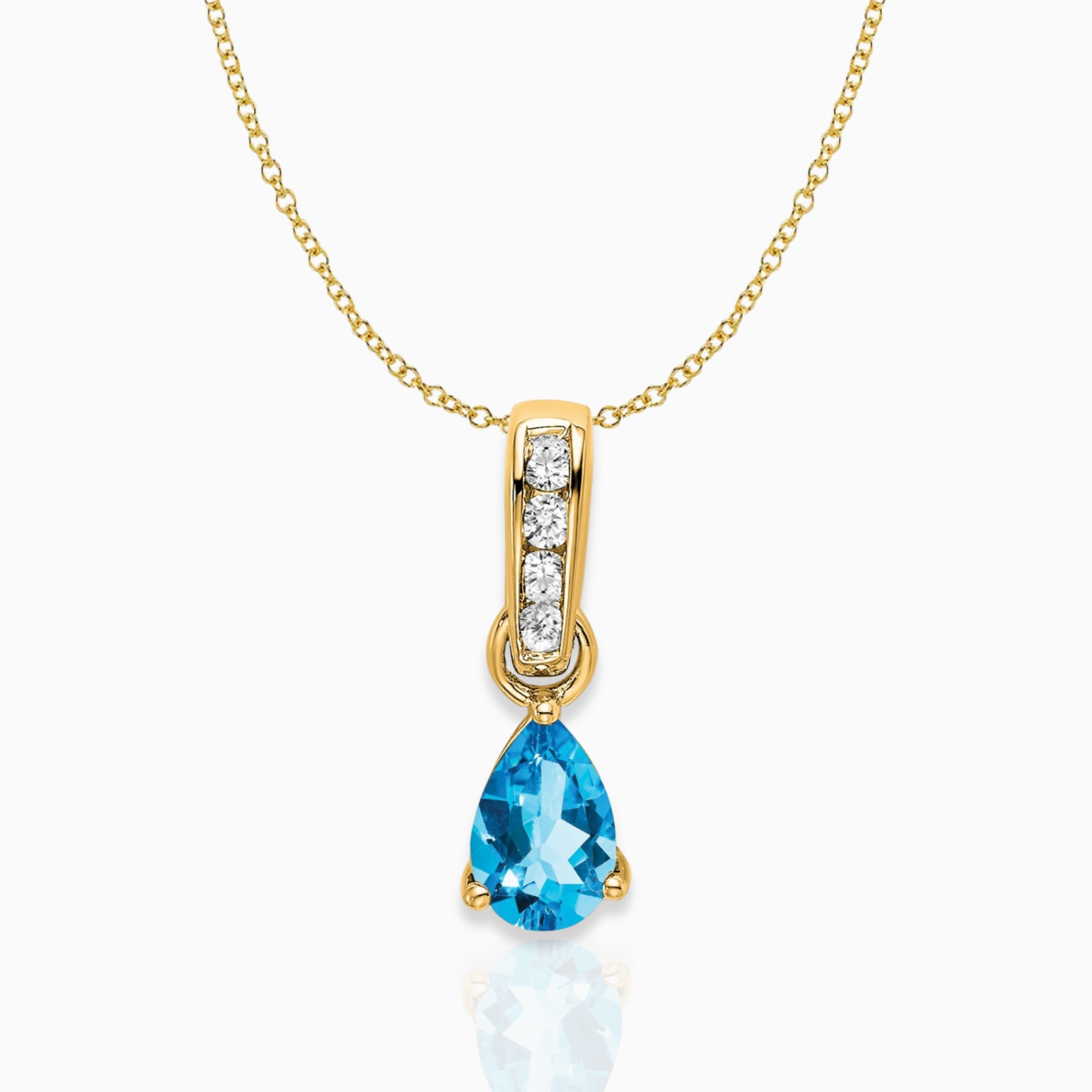 Pear Shaped Blue Topaz Drop Pendant Necklace 14k Yellow Gold Birthstone Karat Designs