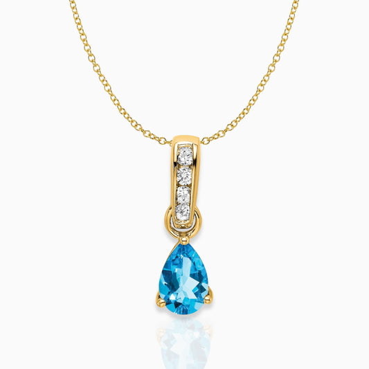 Pear Shaped Blue Topaz Drop Pendant Necklace 14k Yellow Gold Birthstone Karat Designs