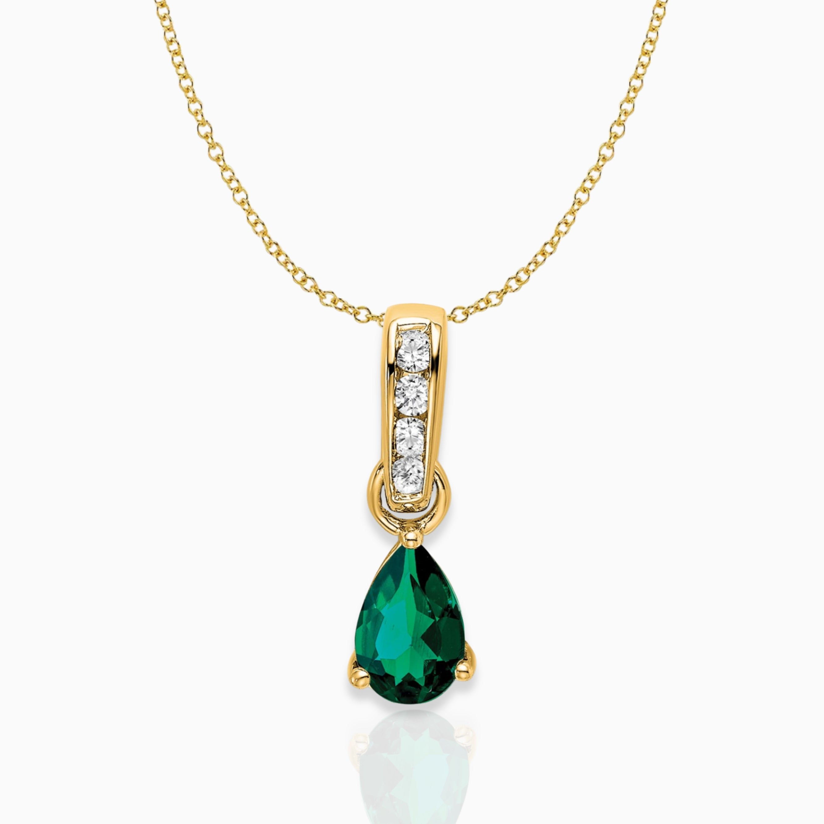 Pear Shaped Created Emerald Drop Pendant Necklace 14k Yellow Gold Birthstone Karat Designs