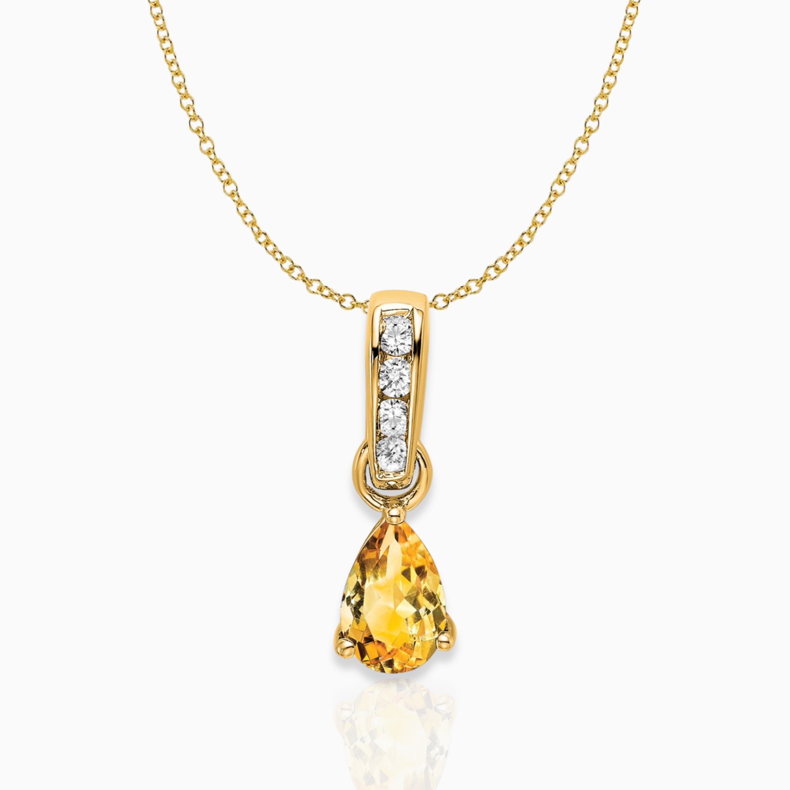 Pear Shaped Citrine Drop Pendant Necklace 14k Yellow Gold Birthstone Karat Designs