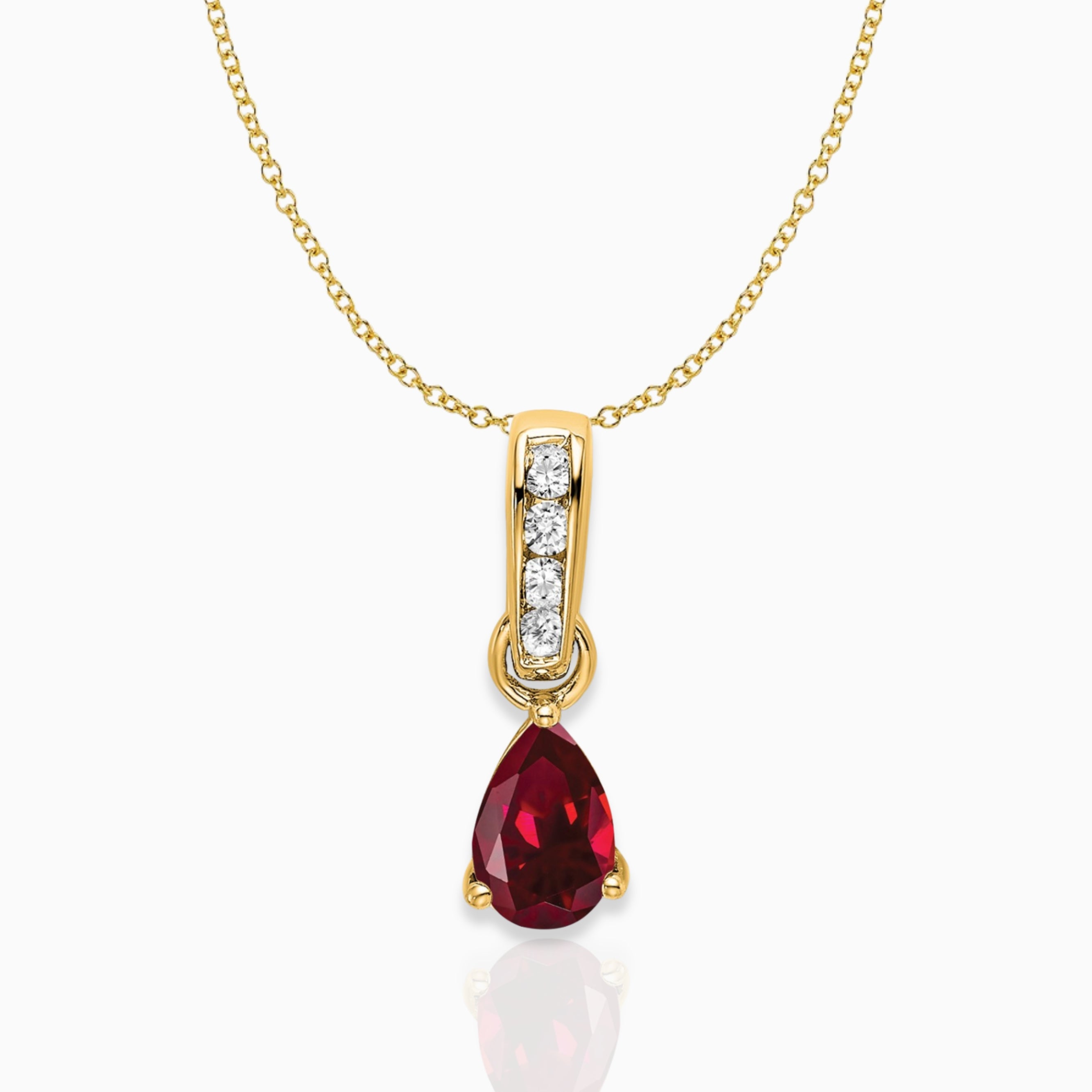 Pear Shaped Created Ruby Drop Pendant Necklace 14k Yellow Gold Birthstone Karat Designs