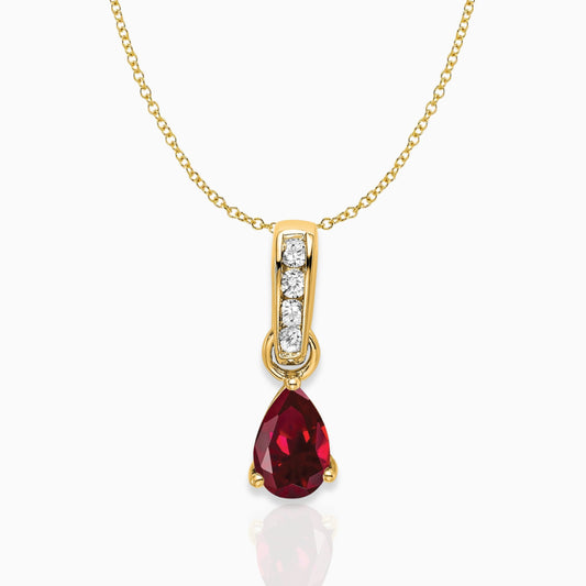 Pear Shaped Created Ruby Drop Pendant Necklace 14k Yellow Gold Birthstone Karat Designs