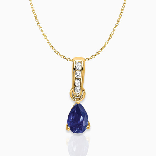 Pear Shaped Created Sapphire Drop Pendant Necklace 14k Yellow Gold Birthstone Karat Designs
