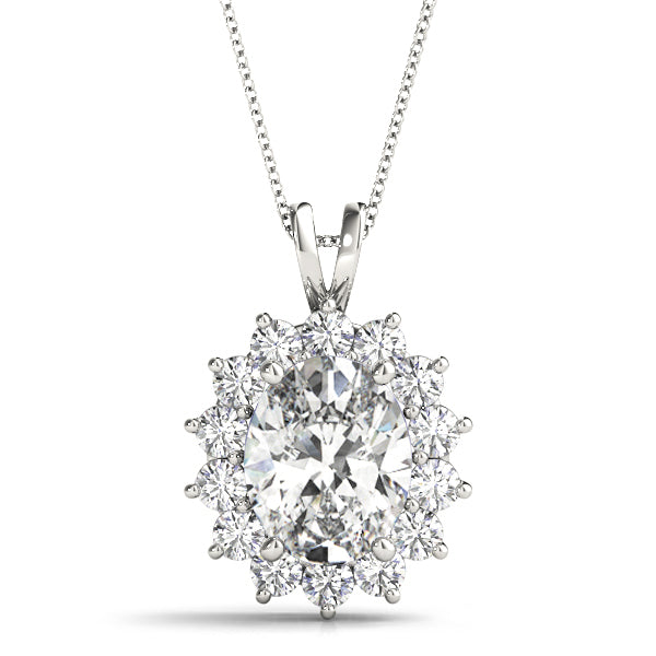 Floral Oval Cut Halo Pendant Necklace 14k White Gold Lab-Grown Diamond Karat Designs