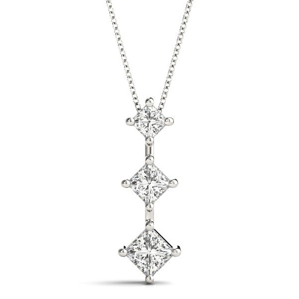 Three Stone Princess Diamond Pendant Necklace 14k White Gold 1.00ct Lab-Grown Diamond Karat Designs