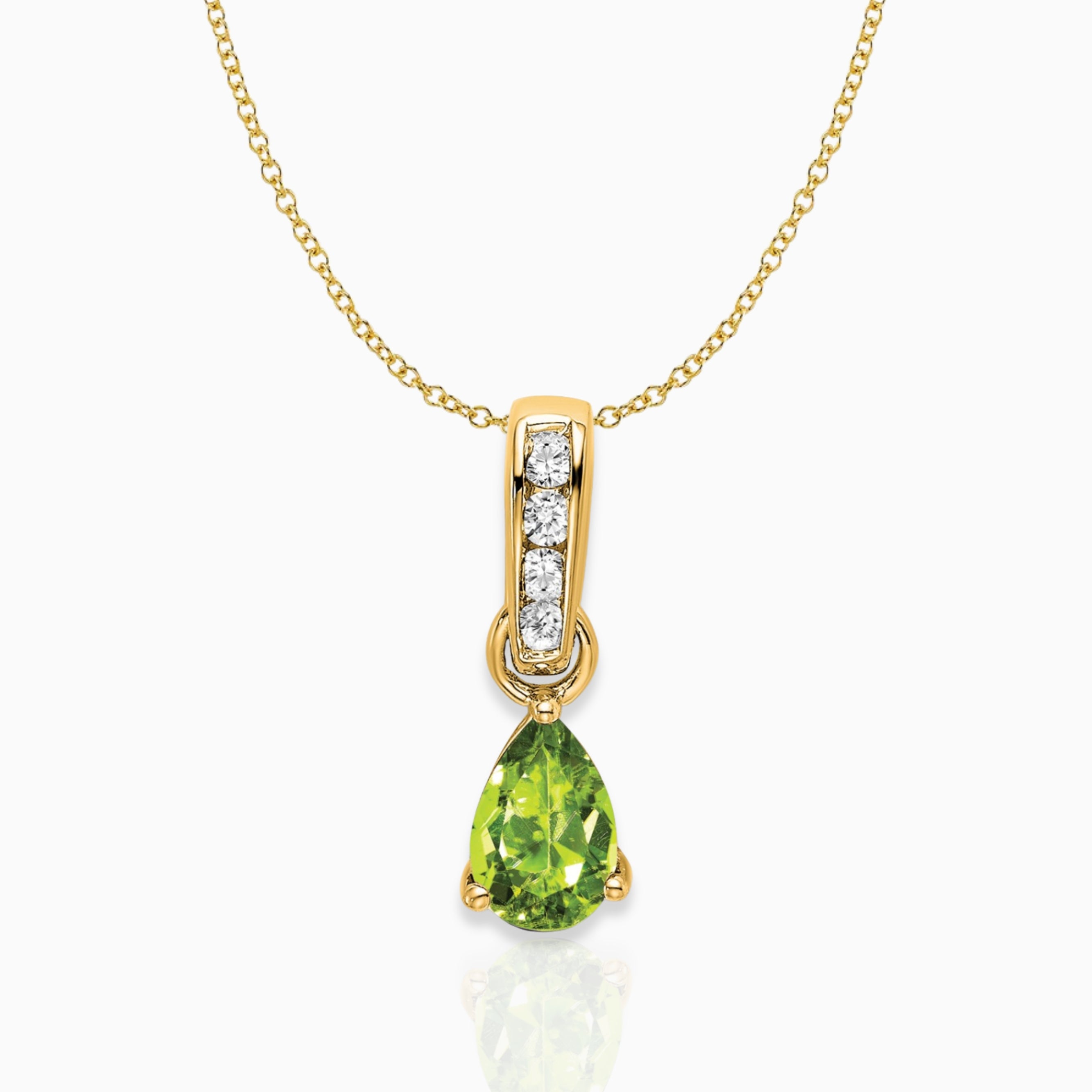 Pear Shaped Peridot Drop Pendant Necklace 14k Yellow Gold Birthstone Karat Designs