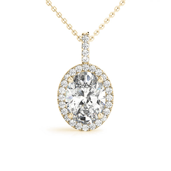 Oval Lab-Grown Diamond Halo Pendant 14k Yellow Gold Lab-Grown Diamond Karat Designs