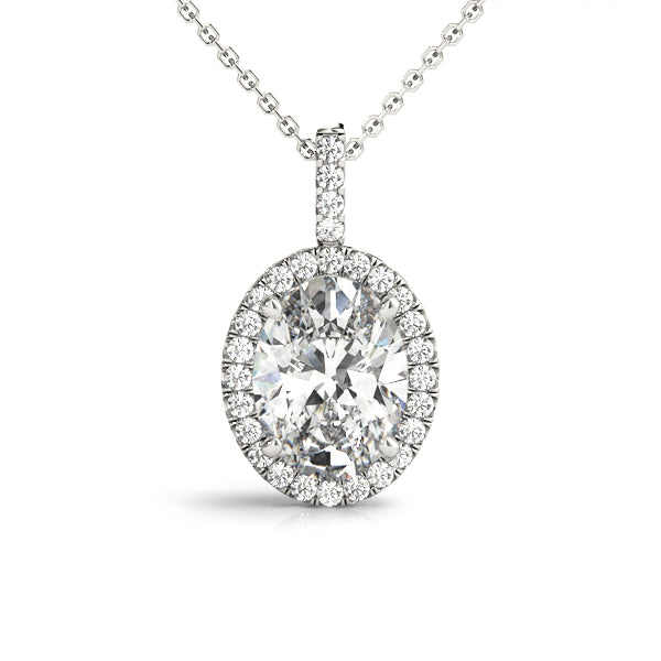 Oval Lab-Grown Diamond Halo Pendant 14k White Gold Lab-Grown Diamond Karat Designs