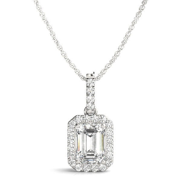 Emerald Cut Diamond Halo Pendant Necklace 14k White Gold Lab-Grown Diamond Karat Designs
