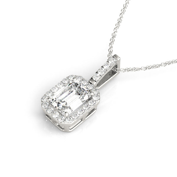 Emerald Cut Diamond Halo Pendant Necklace Lab-Grown Diamond Karat Designs
