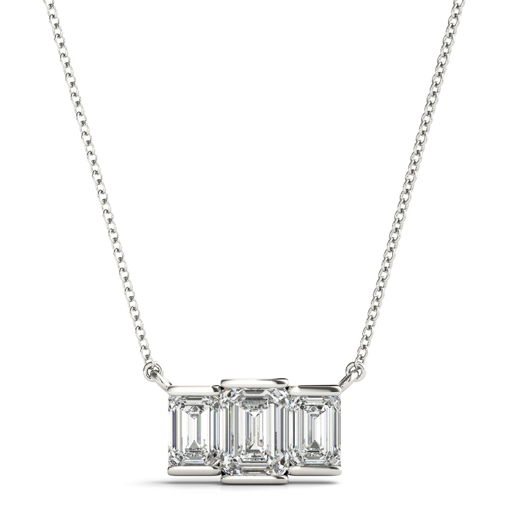 Three Stone Emerald Diamond Pendant Necklace 14k White Gold 1.00ct Lab-Grown Diamond Karat Designs