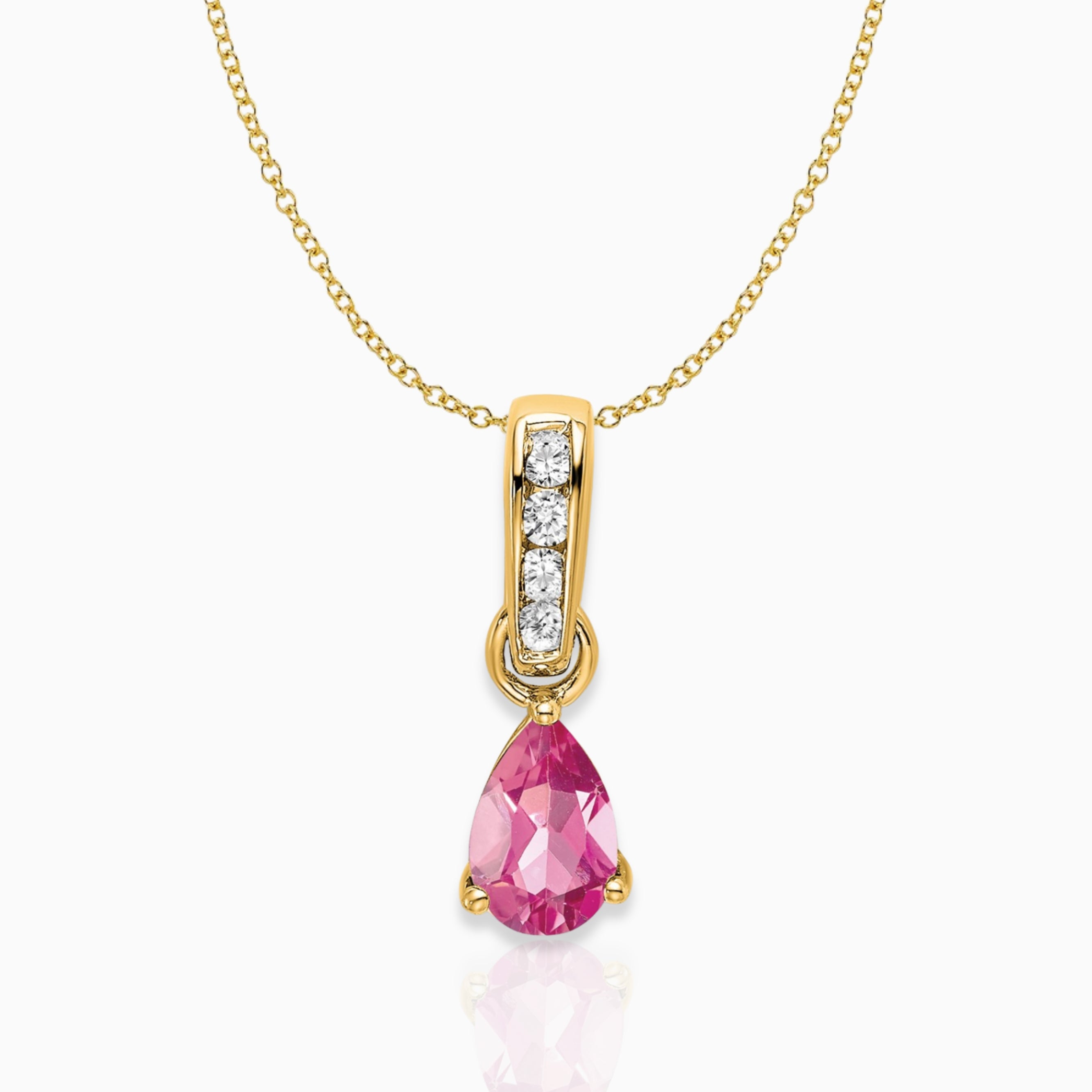 Pear Shaped Pink Tourmaline Drop Pendant Necklace 14k Yellow Gold Birthstone Karat Designs
