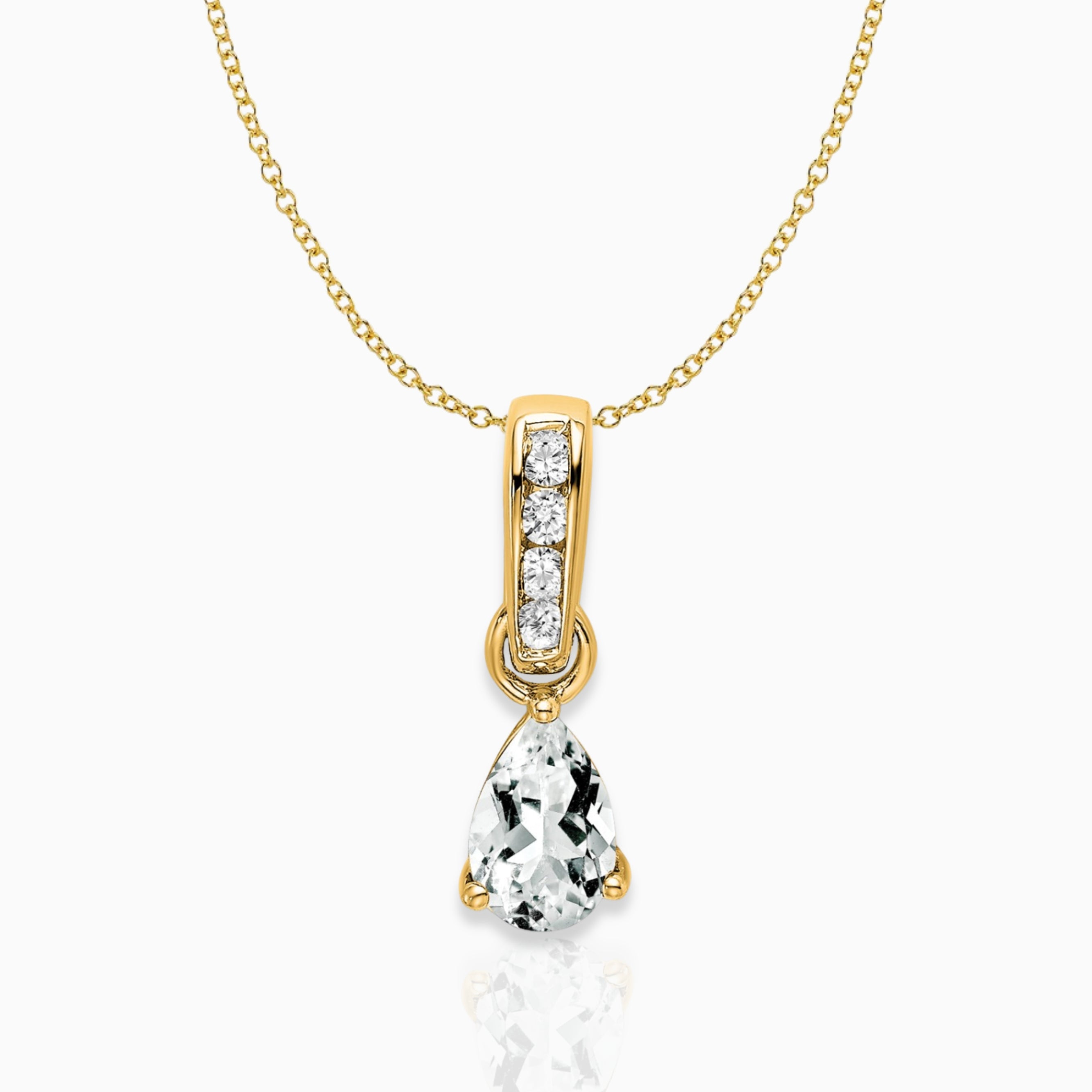 Pear Shaped White Topaz Drop Pendant Necklace 14k Yellow Gold Birthstone Karat Designs