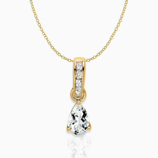 Pear Shaped White Topaz Drop Pendant Necklace 14k Yellow Gold Birthstone Karat Designs