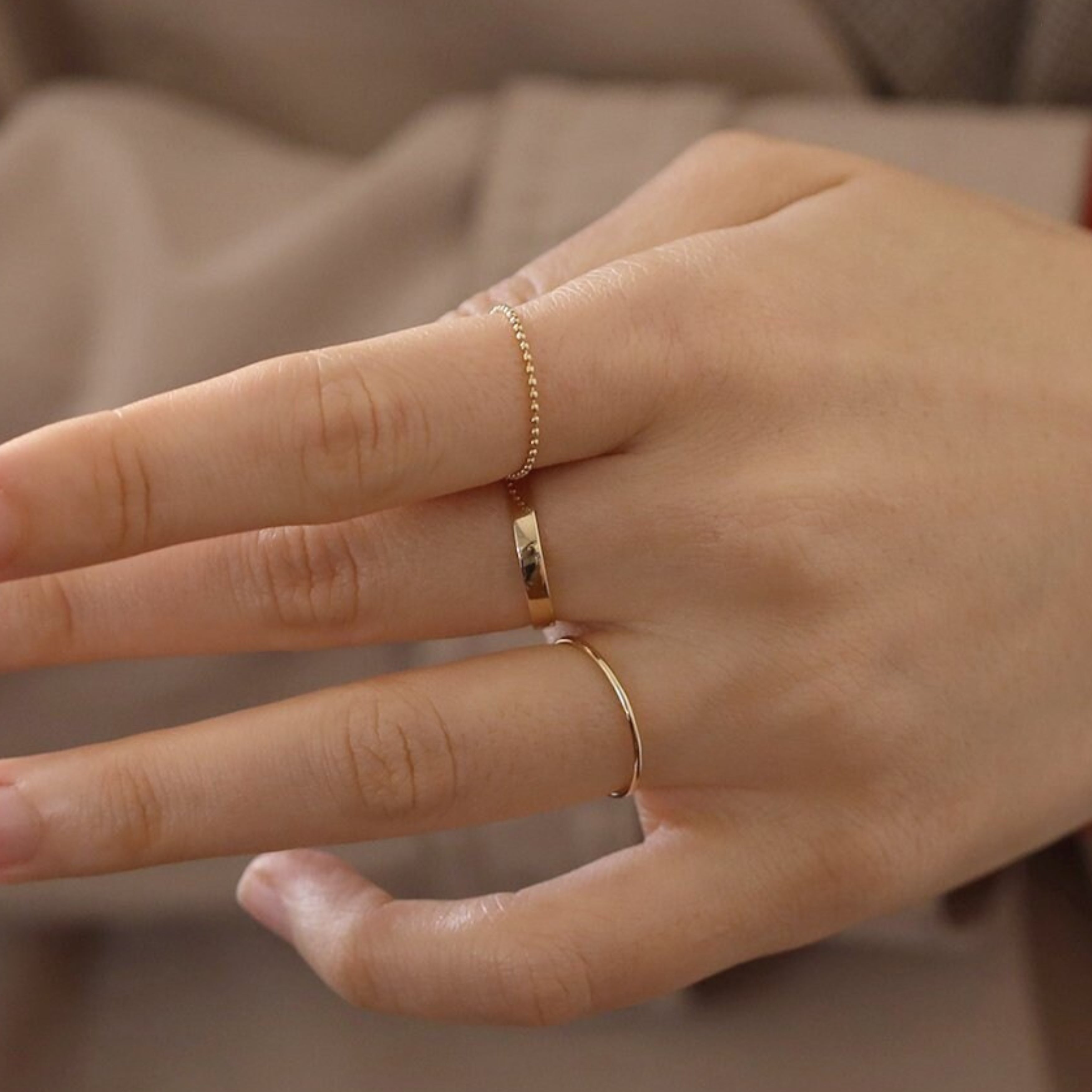 14K Gold Flat Edge Lightweight Wedding Ring Solid Gold Bands