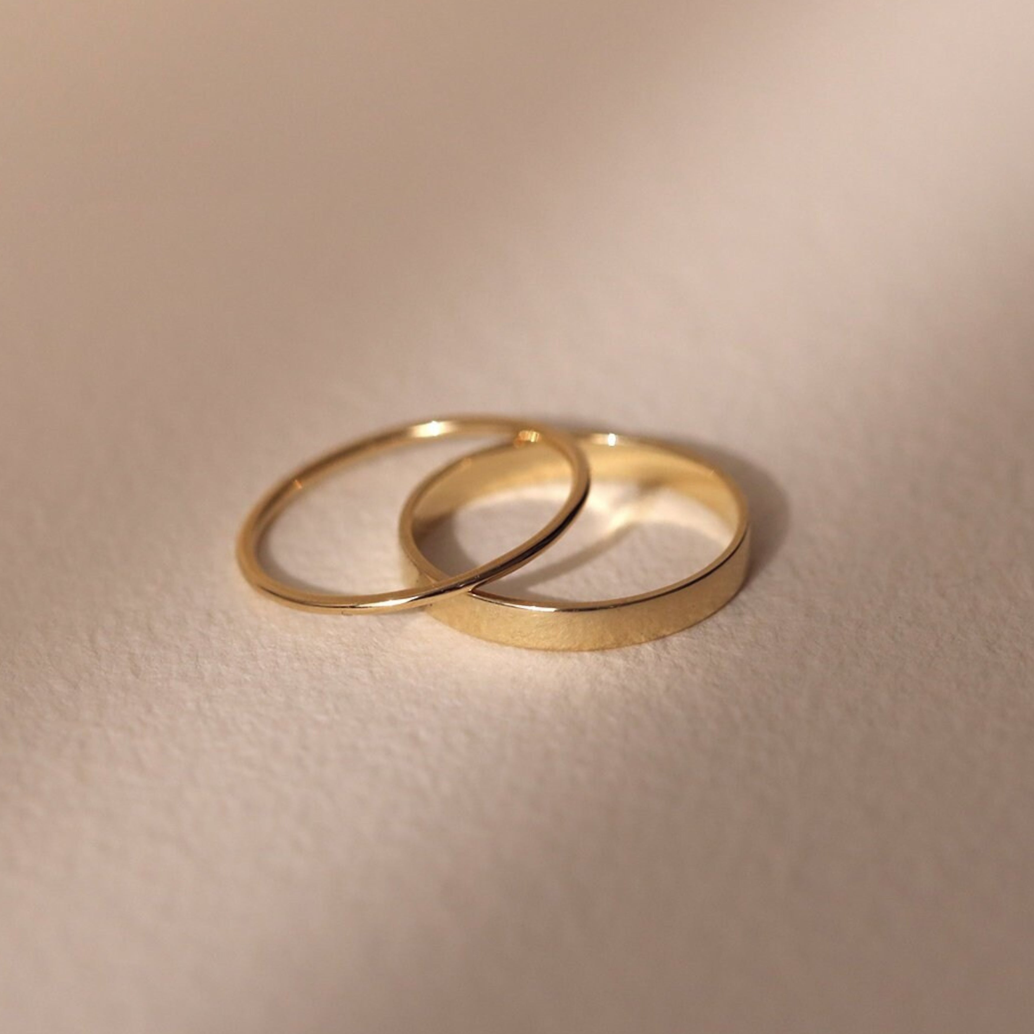 14K Gold Flat Edge Lightweight Wedding Ring Solid Gold Bands