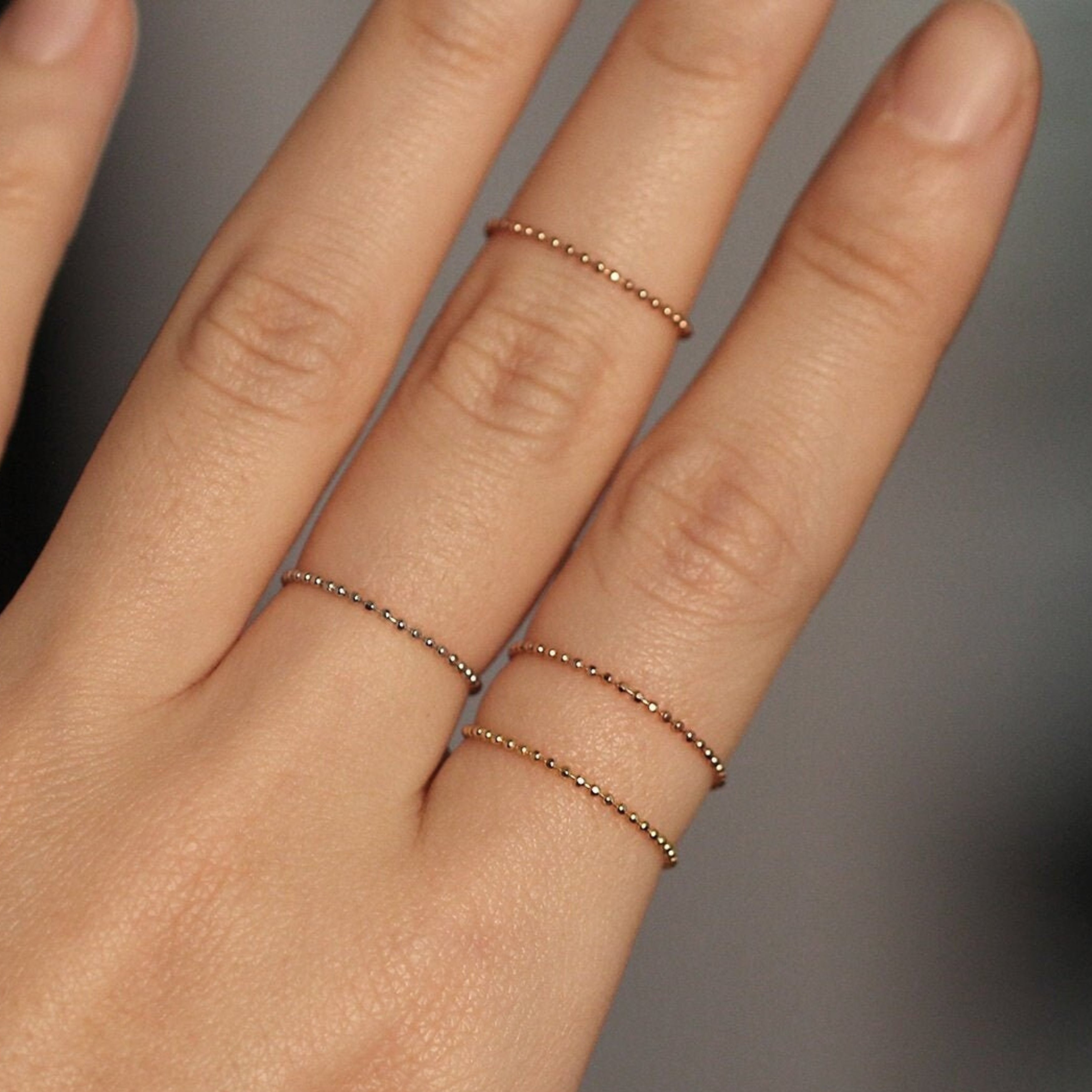 14k Gold Thin Ball Chain Ring Solid Gold Bands