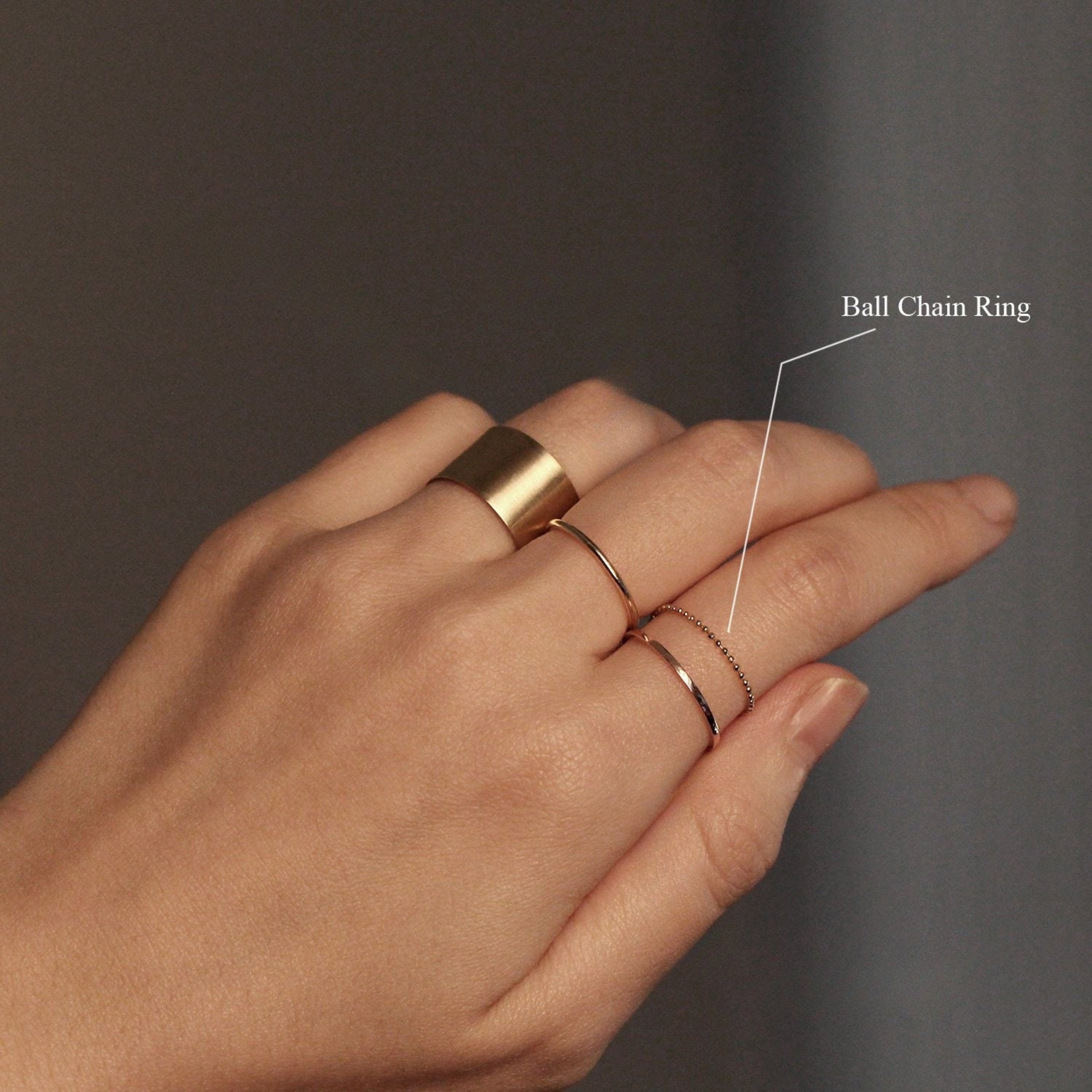 14k Gold Thin Ball Chain Ring Solid Gold Bands