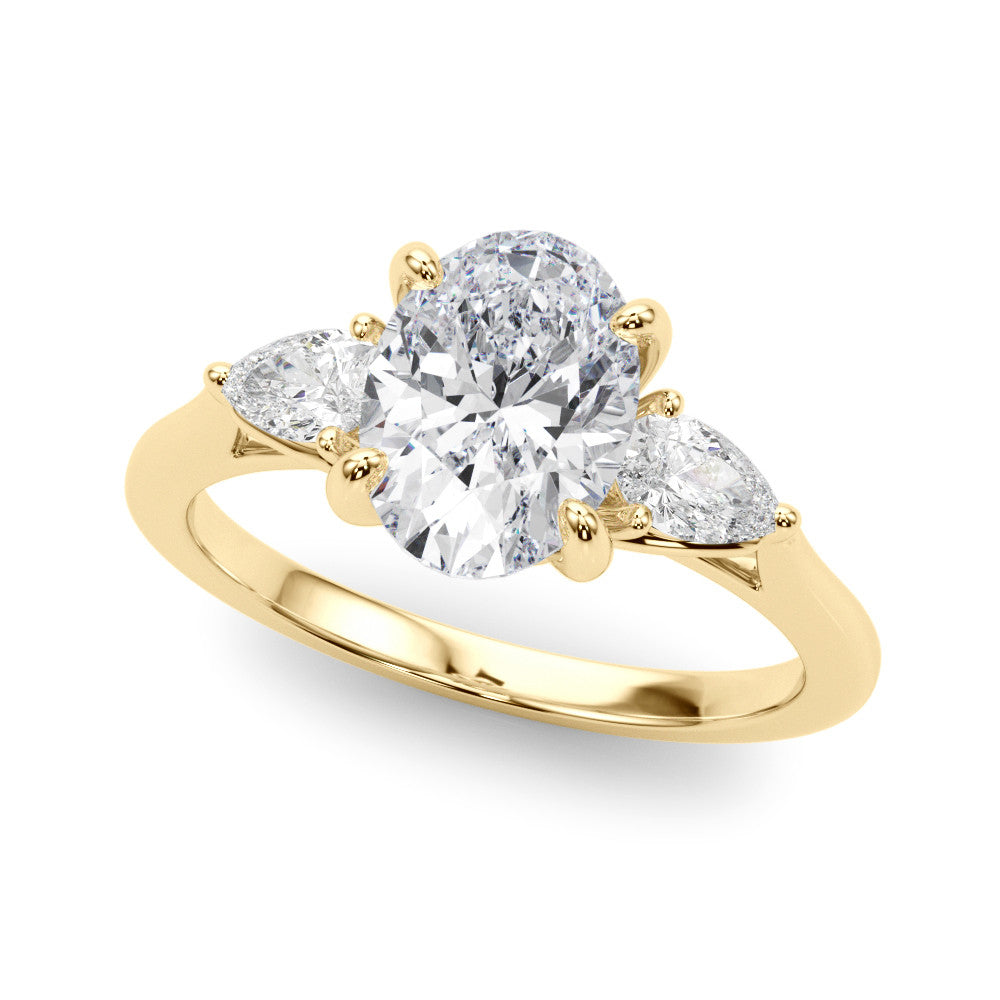 Three Stone Oval & Pear Diamond Engagement Ring Lab-Grown Diamond Karat Designs