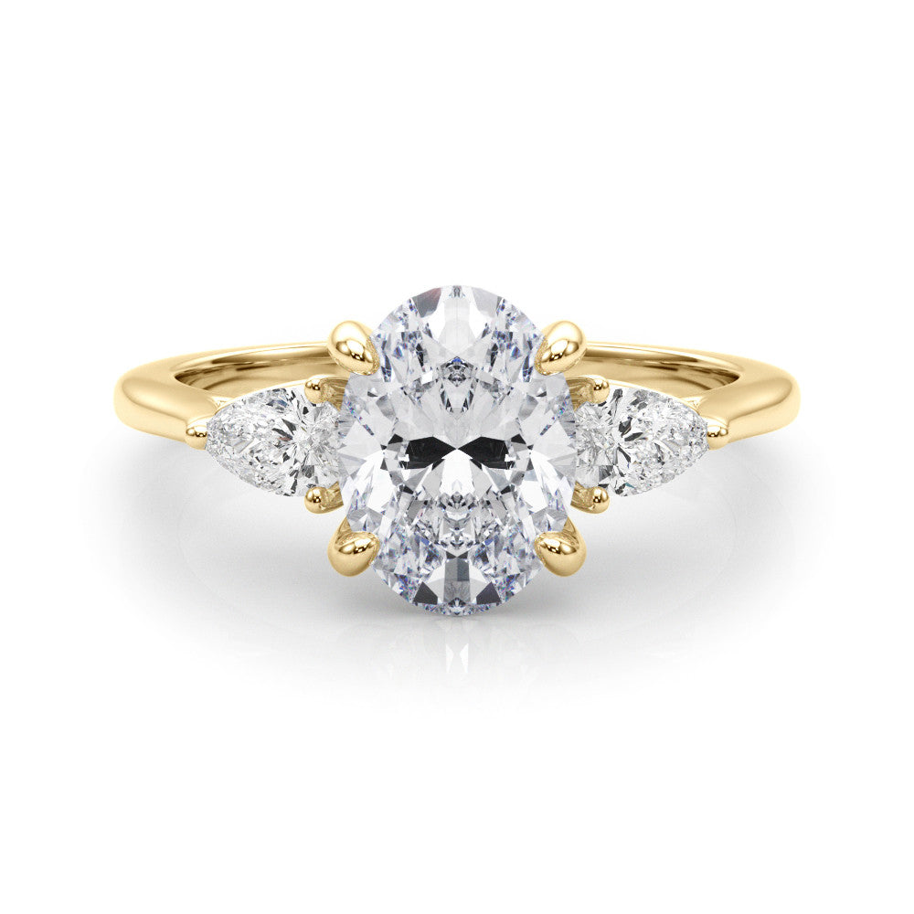 Three Stone Oval & Pear Diamond Engagement Ring 14k Yellow Gold 1.00ct | 8x6mm Lab-Grown Diamond Karat Designs